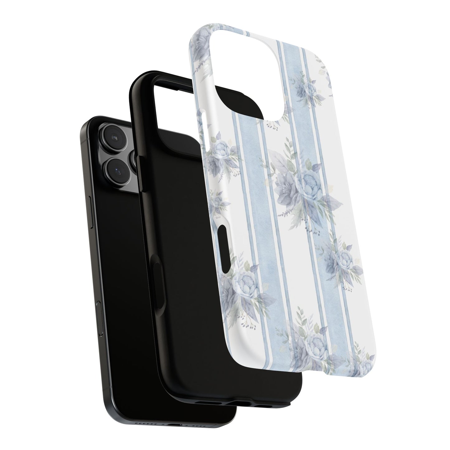 Floral Striped Phone Case, Tough Phone Protector, Ideal Gift for Spring, Mother's Day, Stylish Tech Accessories, Elegant Floral Design