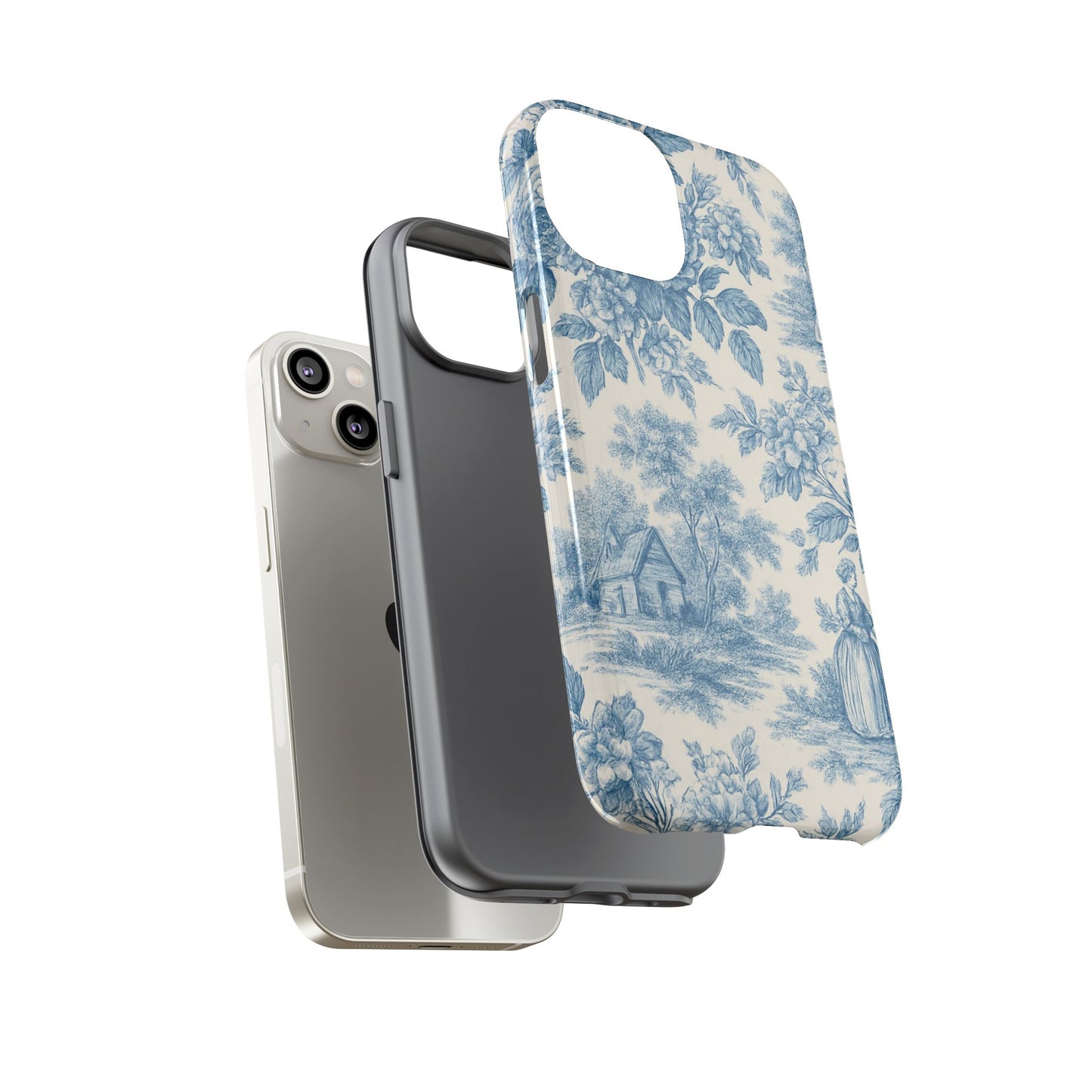 Phone Case, Blue Floral Tough Case for All Sizes, Cute Stylish Gift, Toile Design