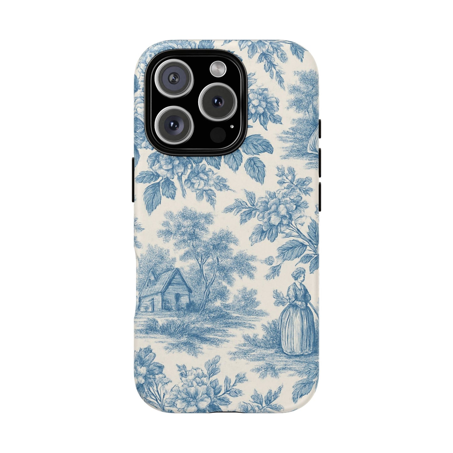 Phone Case, Blue Floral Tough Case for All Sizes, Cute Stylish Gift, Toile Design