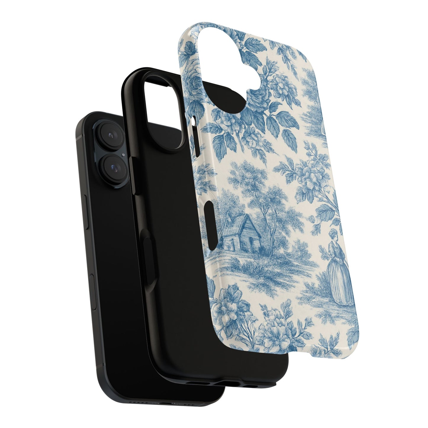 Phone Case, Blue Floral Tough Case for All Sizes, Cute Stylish Gift, Toile Design