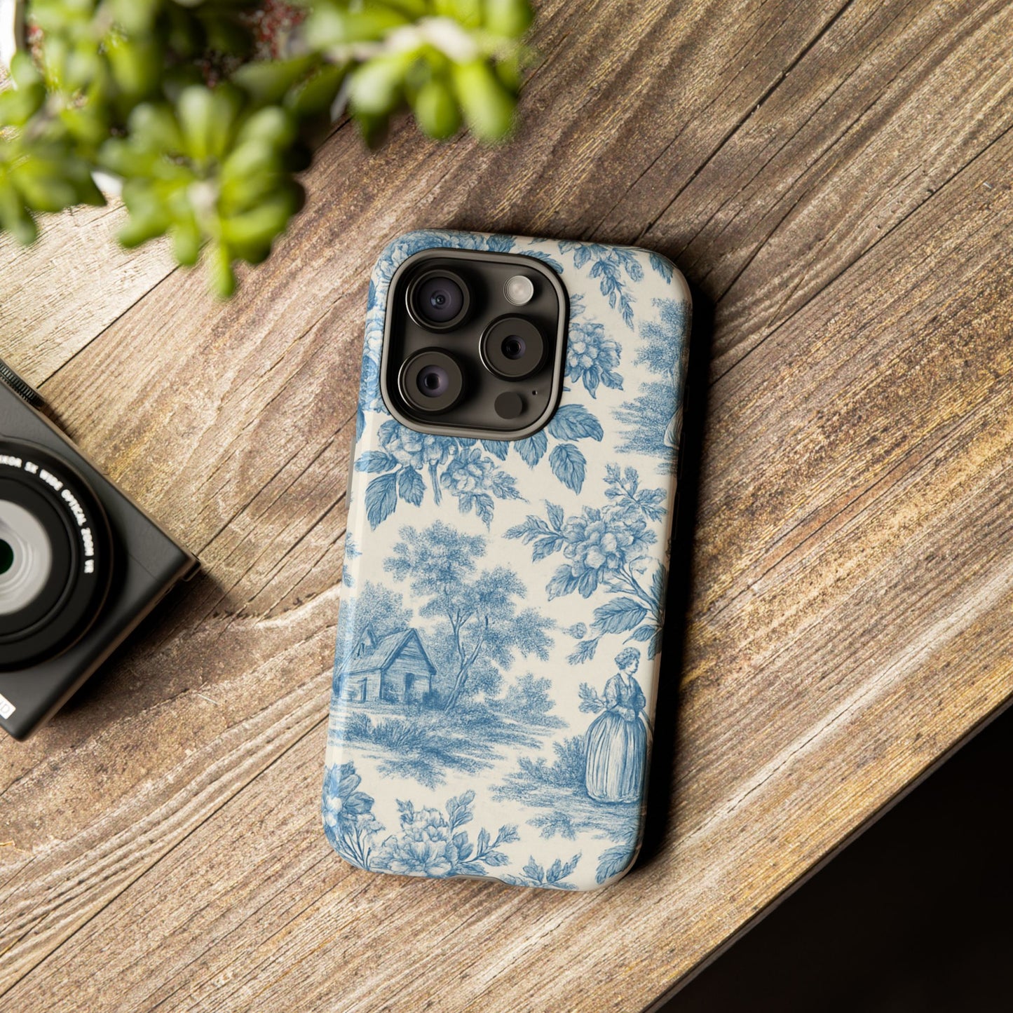 Phone Case, Blue Floral Tough Case for All Sizes, Cute Stylish Gift, Toile Design