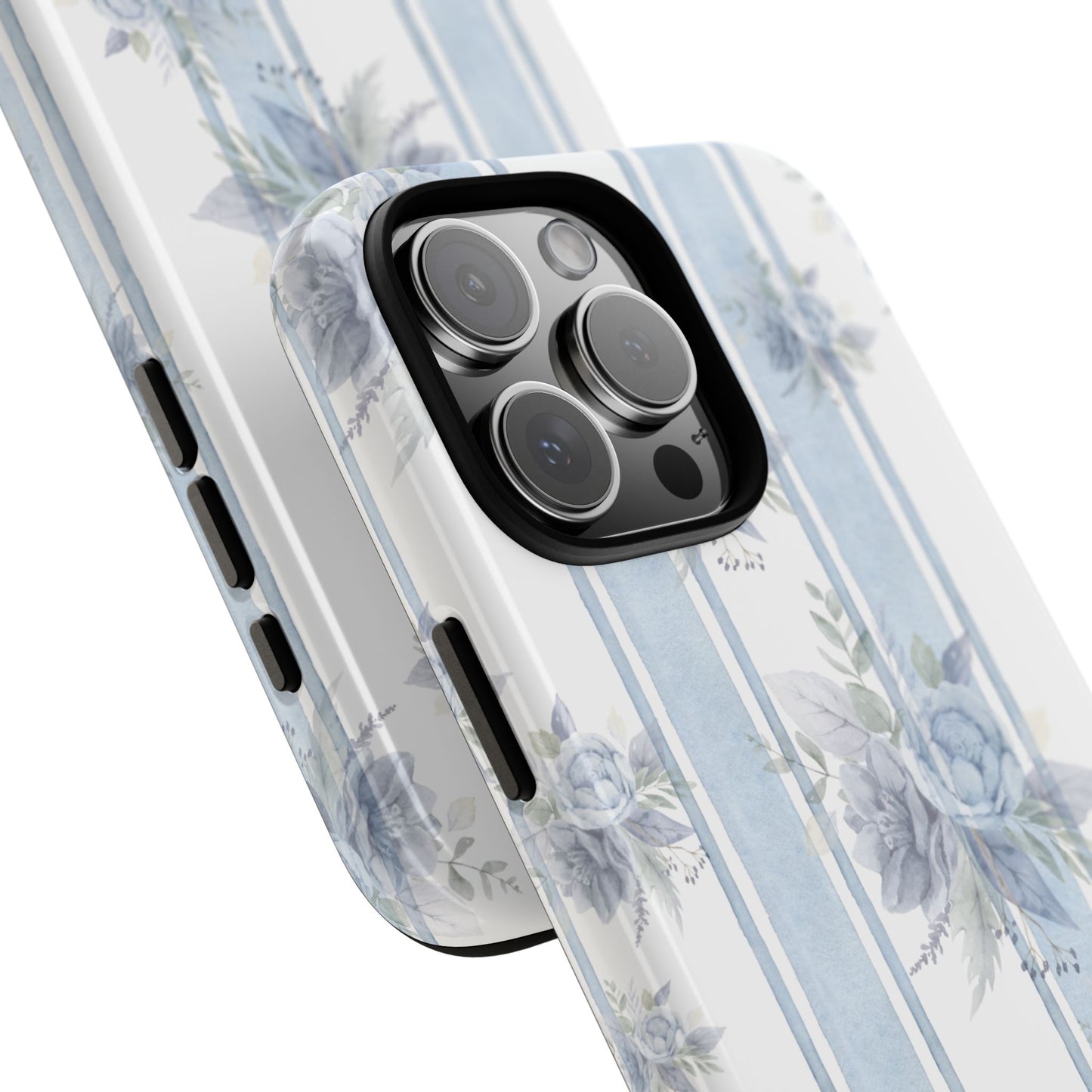 Floral Striped Phone Case, Tough Phone Protector, Ideal Gift for Spring, Mother's Day, Stylish Tech Accessories, Elegant Floral Design