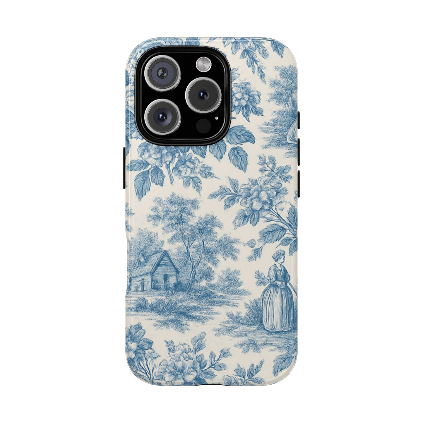 Phone Case, Blue Floral Tough Case for All Sizes, Cute Stylish Gift, Toile Design