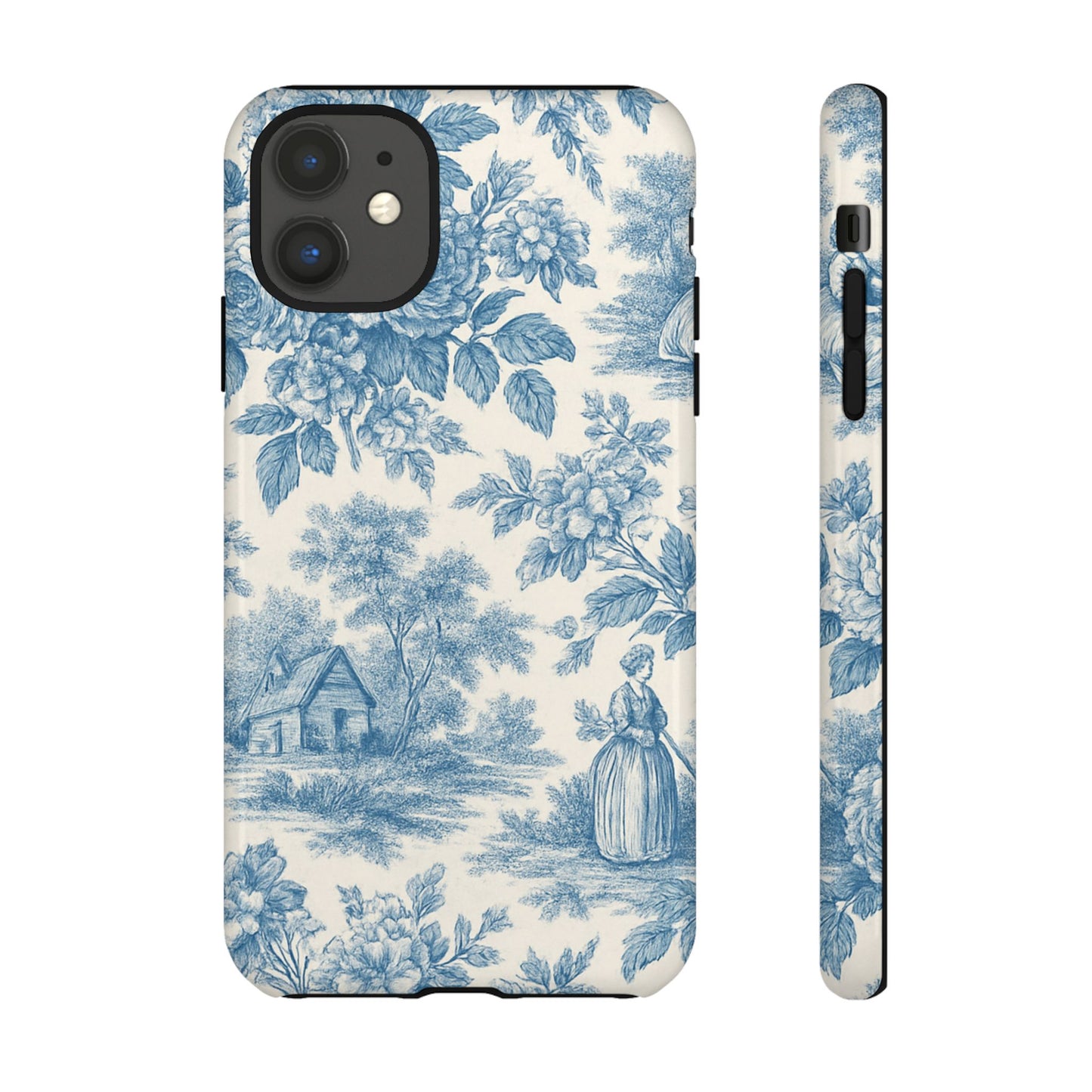 Phone Case, Blue Floral Tough Case for All Sizes, Cute Stylish Gift, Toile Design