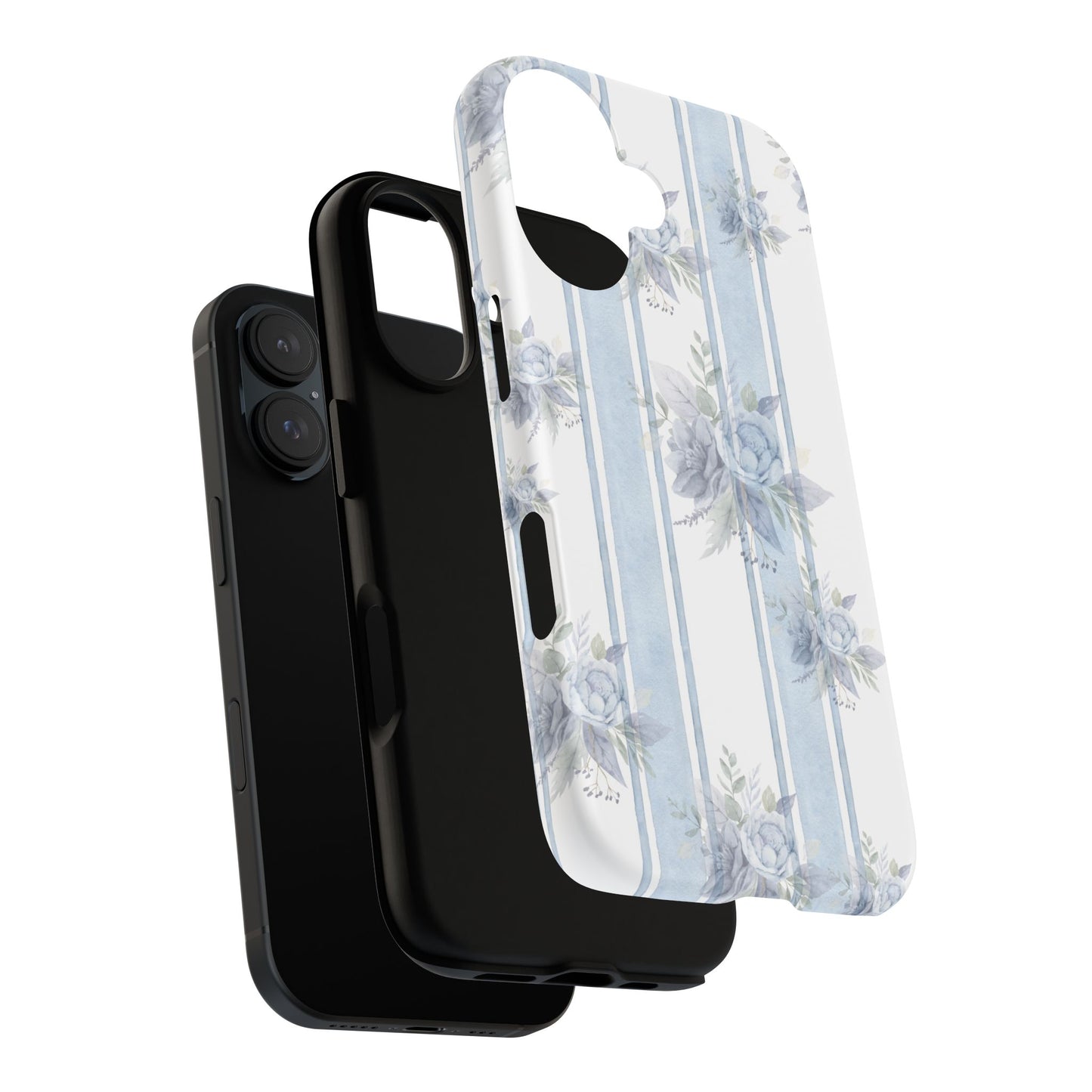 Floral Striped Phone Case, Tough Phone Protector, Ideal Gift for Spring, Mother's Day, Stylish Tech Accessories, Elegant Floral Design