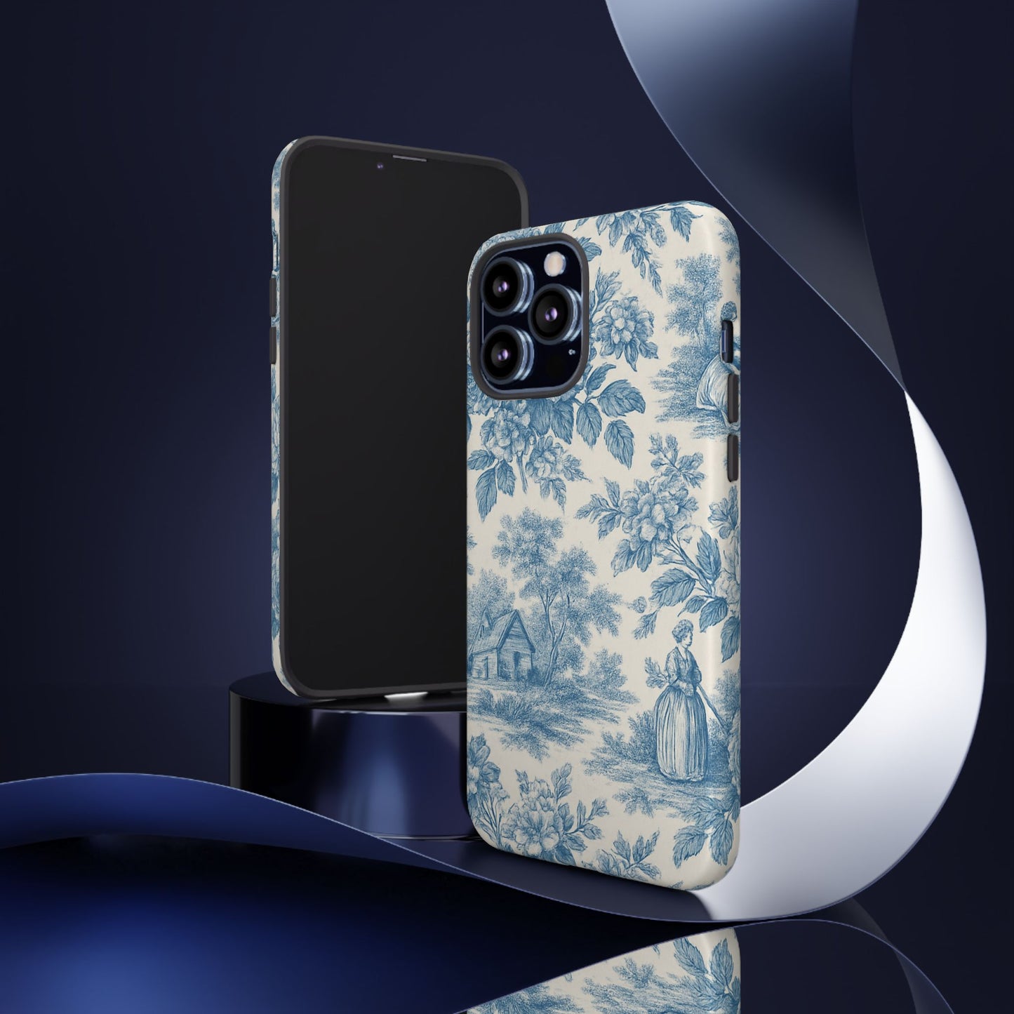 Phone Case, Blue Floral Tough Case for All Sizes, Cute Stylish Gift, Toile Design