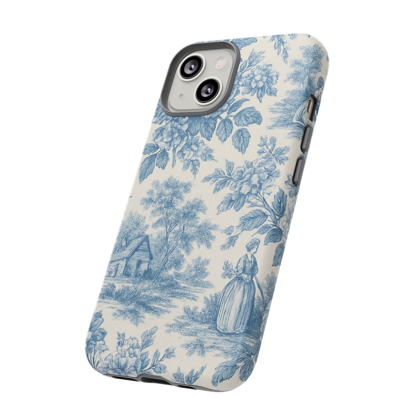 Phone Case, Blue Floral Tough Case for All Sizes, Cute Stylish Gift, Toile Design