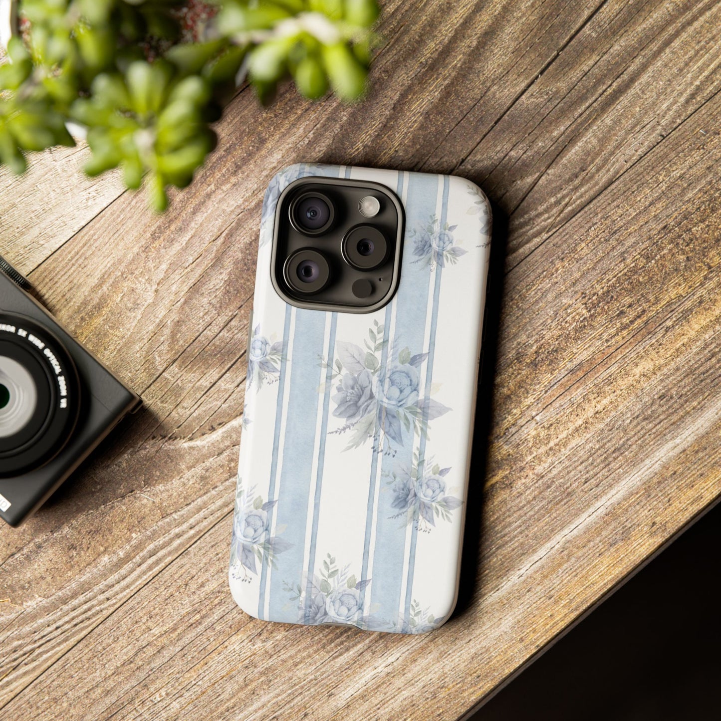 Floral Striped Phone Case, Tough Phone Protector, Ideal Gift for Spring, Mother's Day, Stylish Tech Accessories, Elegant Floral Design