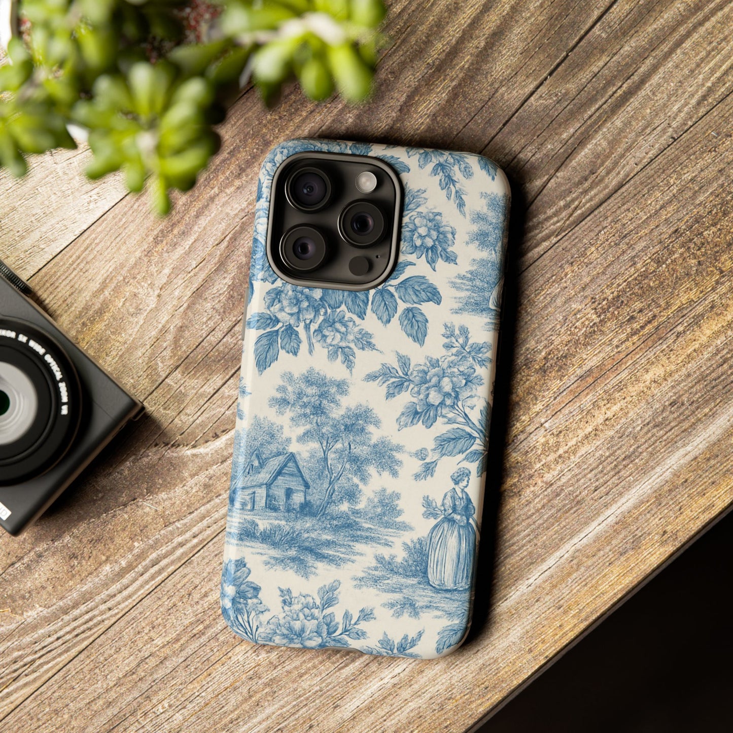Phone Case, Blue Floral Tough Case for All Sizes, Cute Stylish Gift, Toile Design