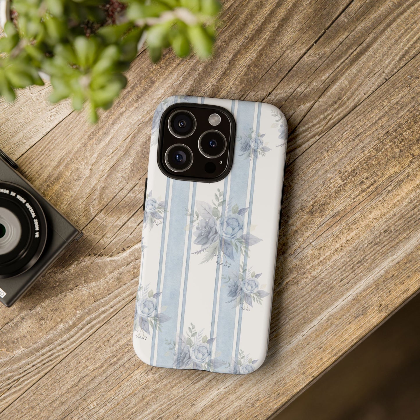 Floral Striped Phone Case, Tough Phone Protector, Ideal Gift for Spring, Mother's Day, Stylish Tech Accessories, Elegant Floral Design