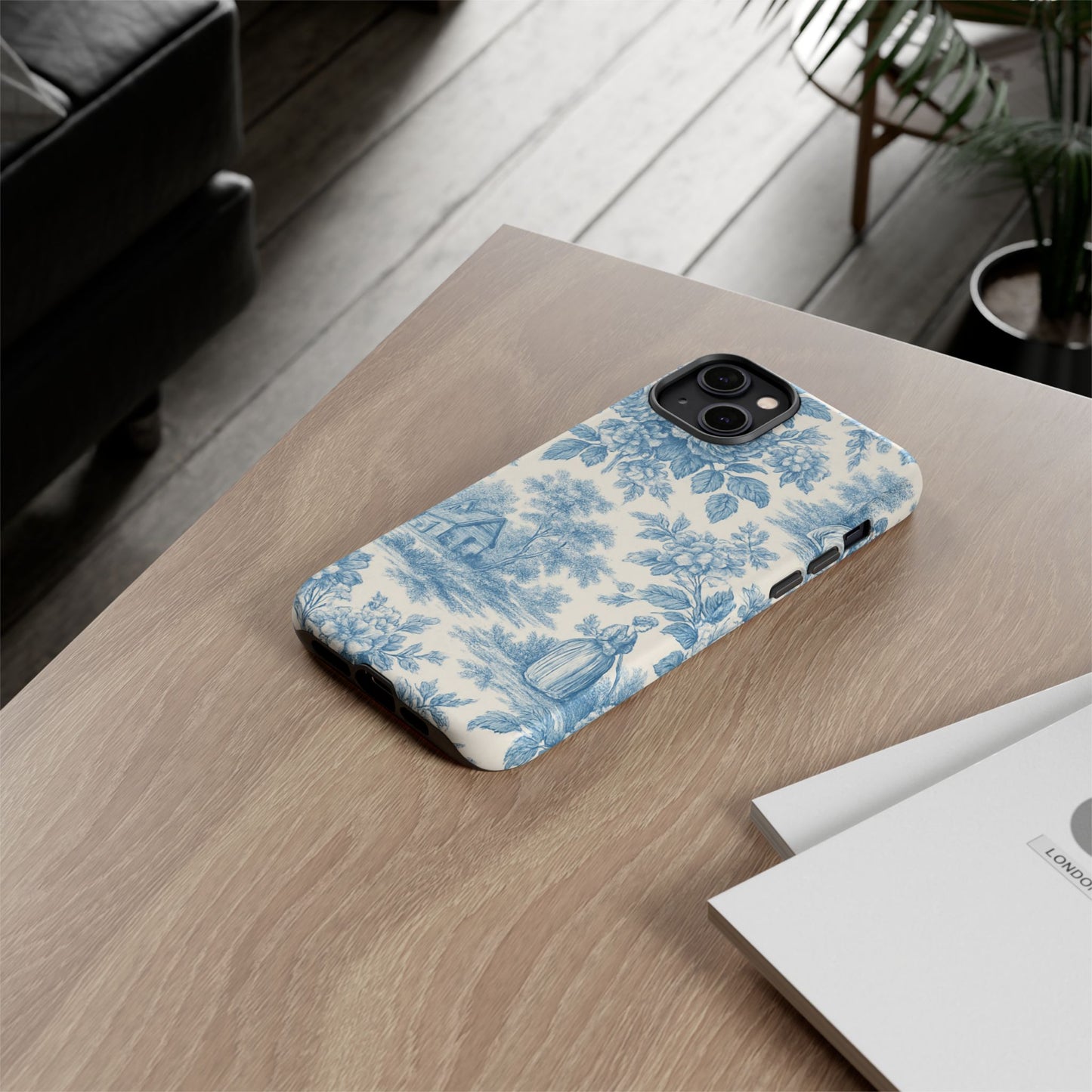 Phone Case, Blue Floral Tough Case for All Sizes, Cute Stylish Gift, Toile Design