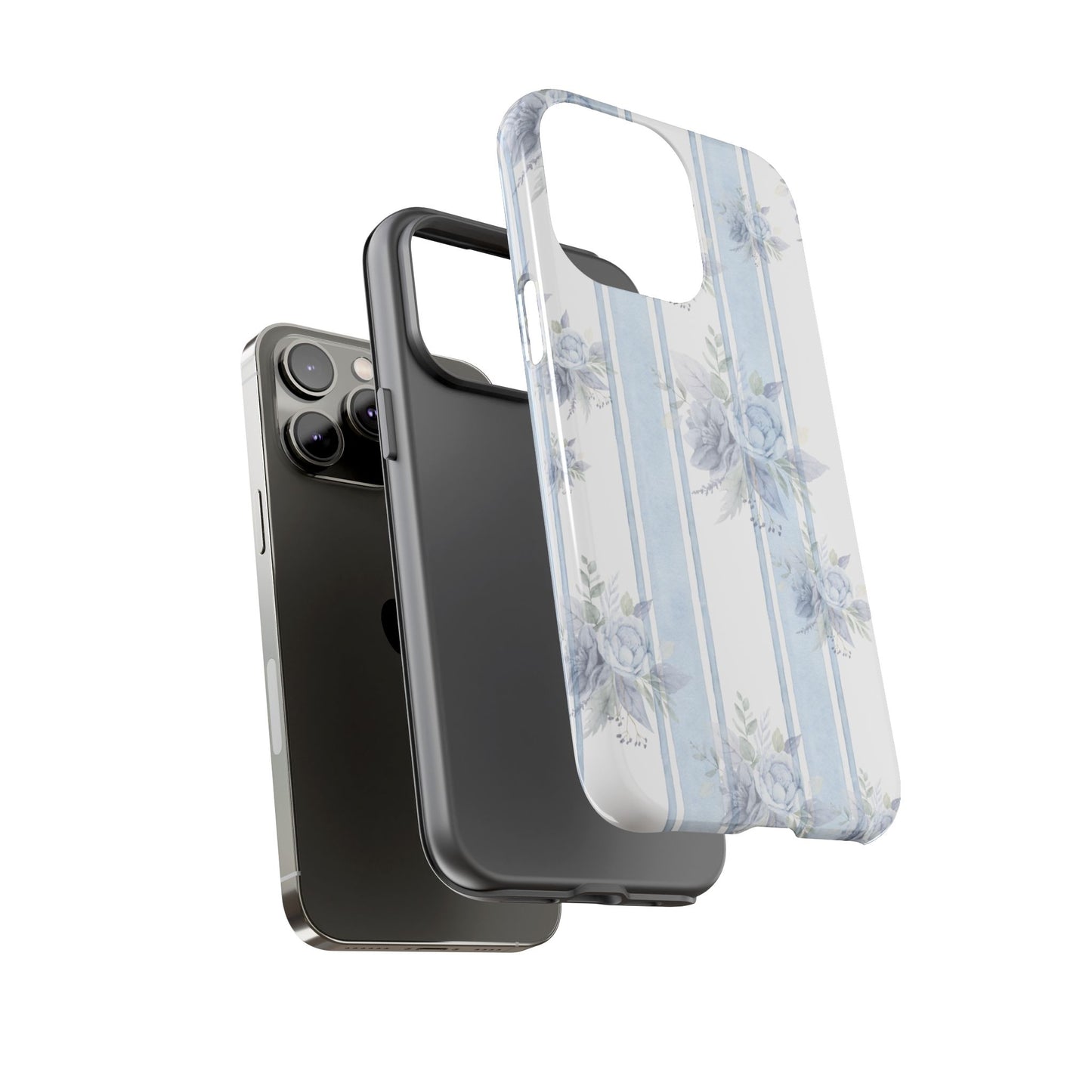 Floral Striped Phone Case, Tough Phone Protector, Ideal Gift for Spring, Mother's Day, Stylish Tech Accessories, Elegant Floral Design