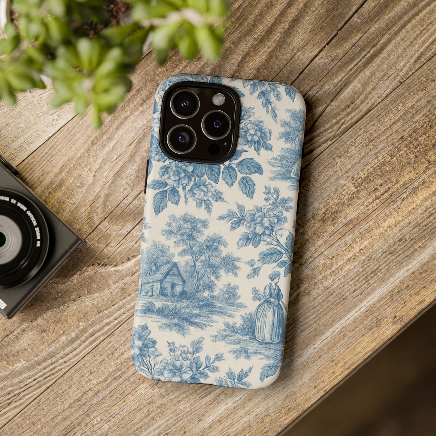 Phone Case, Blue Floral Tough Case for All Sizes, Cute Stylish Gift, Toile Design