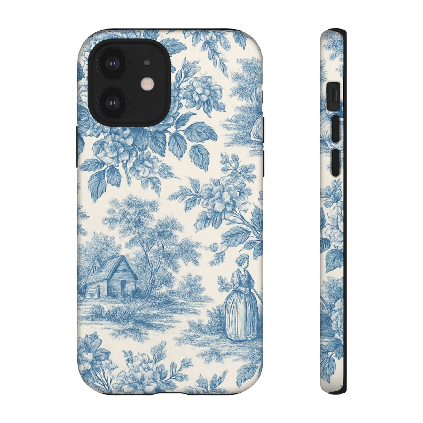 Phone Case, Blue Floral Tough Case for All Sizes, Cute Stylish Gift, Toile Design
