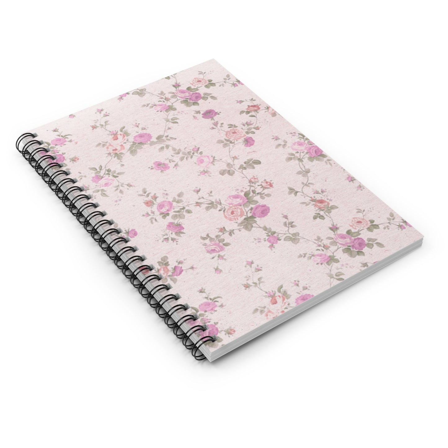 Spiral Notebook - Pink Floral Vintage Style, Shabby Chic Notebook for thoughts and Ideas, Simple and Timeless Design, Diary, Planner