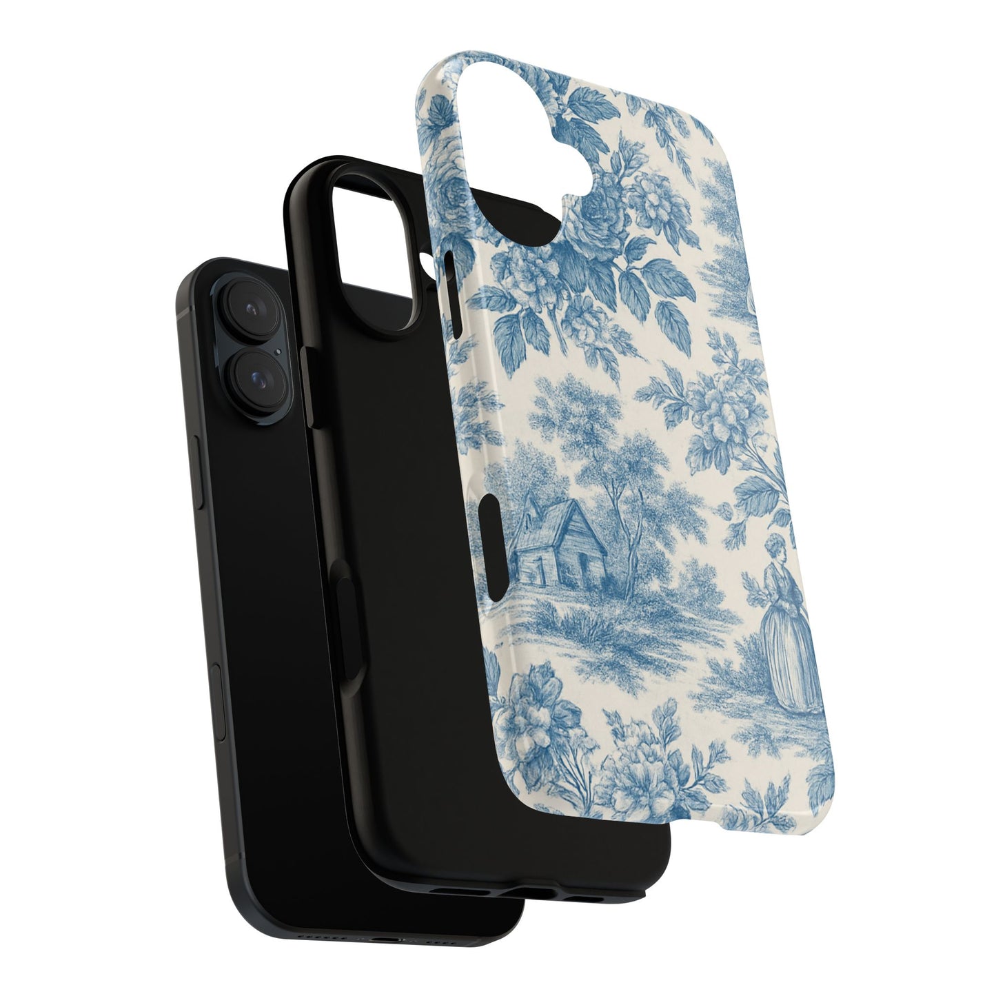 Phone Case, Blue Floral Tough Case for All Sizes, Cute Stylish Gift, Toile Design