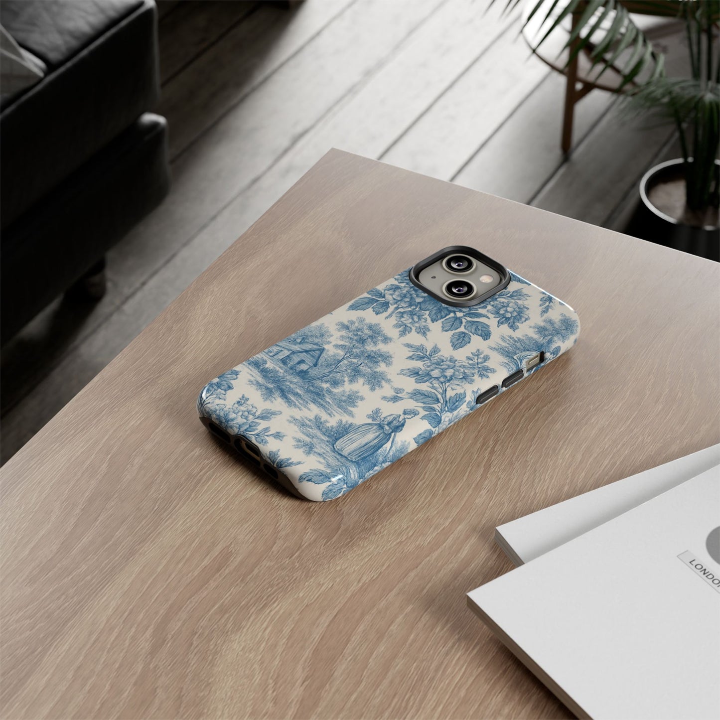 Phone Case, Blue Floral Tough Case for All Sizes, Cute Stylish Gift, Toile Design