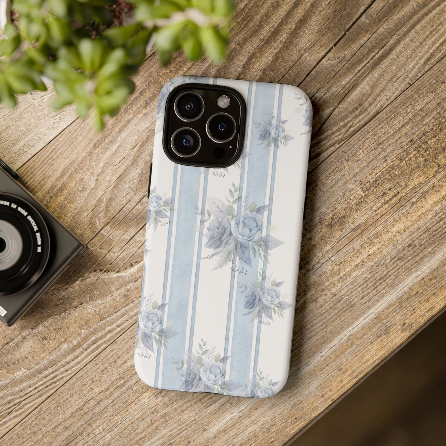 Floral Striped Phone Case, Tough Phone Protector, Ideal Gift for Spring, Mother's Day, Stylish Tech Accessories, Elegant Floral Design