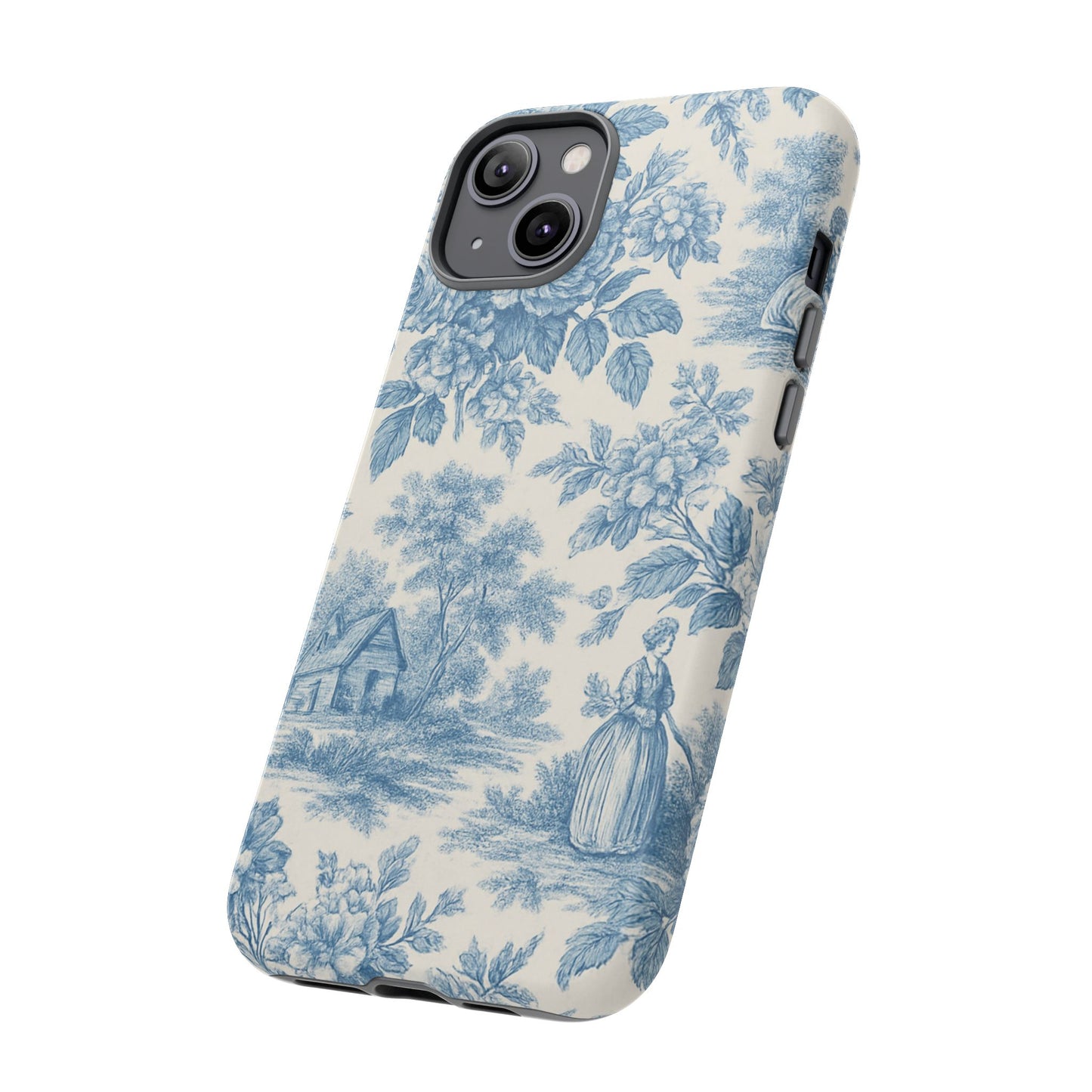 Phone Case, Blue Floral Tough Case for All Sizes, Cute Stylish Gift, Toile Design