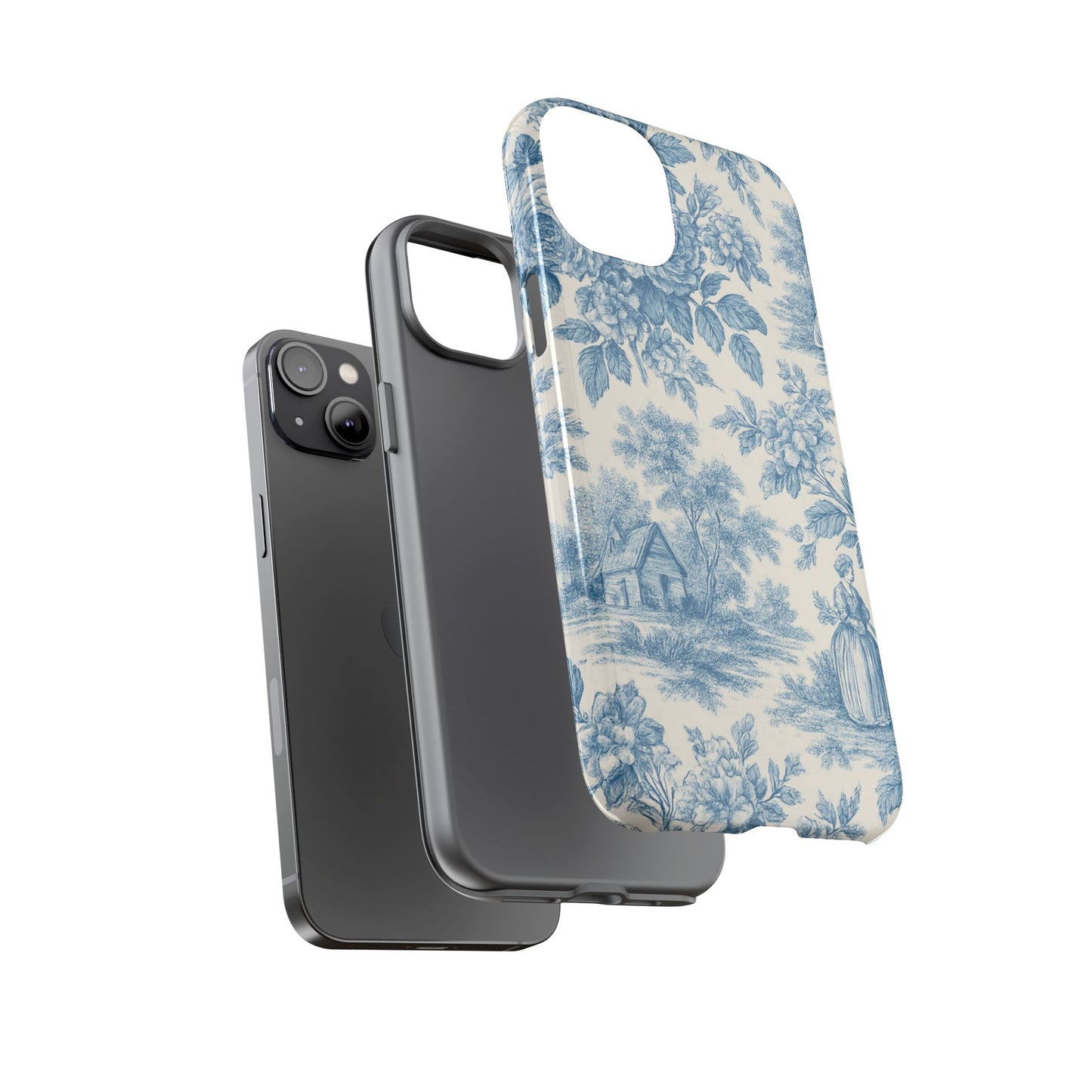 Phone Case, Blue Floral Tough Case for All Sizes, Cute Stylish Gift, Toile Design