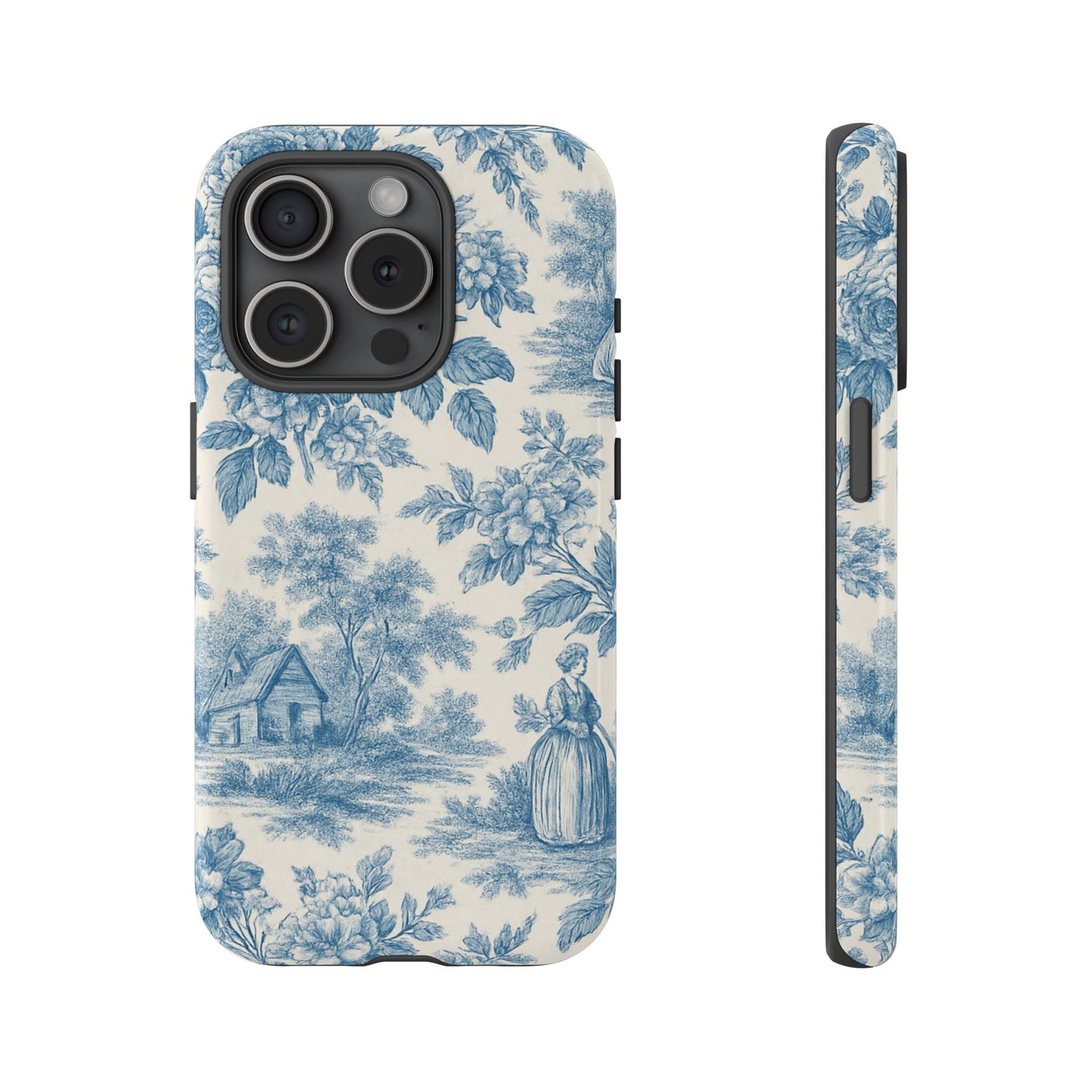 Phone Case, Blue Floral Tough Case for All Sizes, Cute Stylish Gift, Toile Design