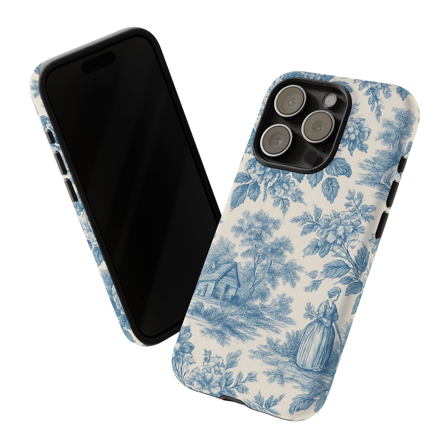 Phone Case, Blue Floral Tough Case for All Sizes, Cute Stylish Gift, Toile Design