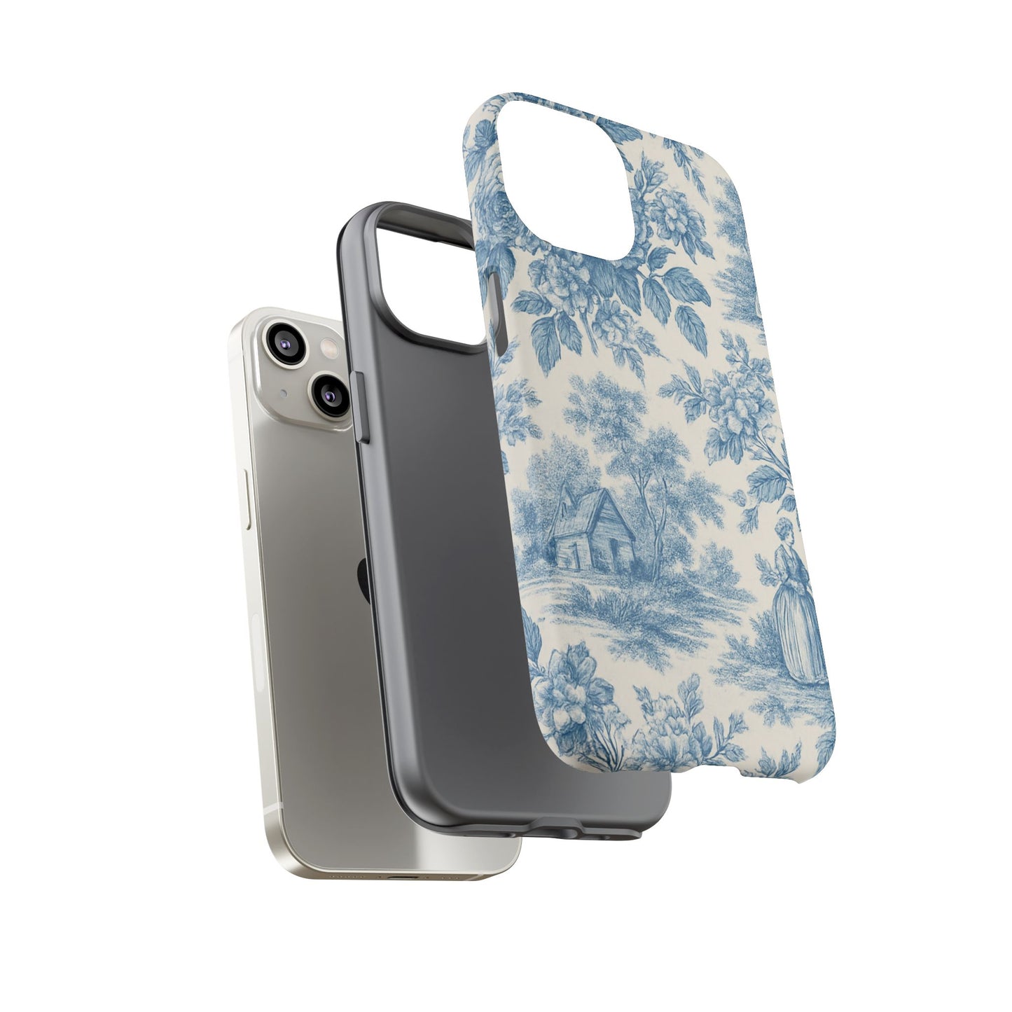 Phone Case, Blue Floral Tough Case for All Sizes, Cute Stylish Gift, Toile Design