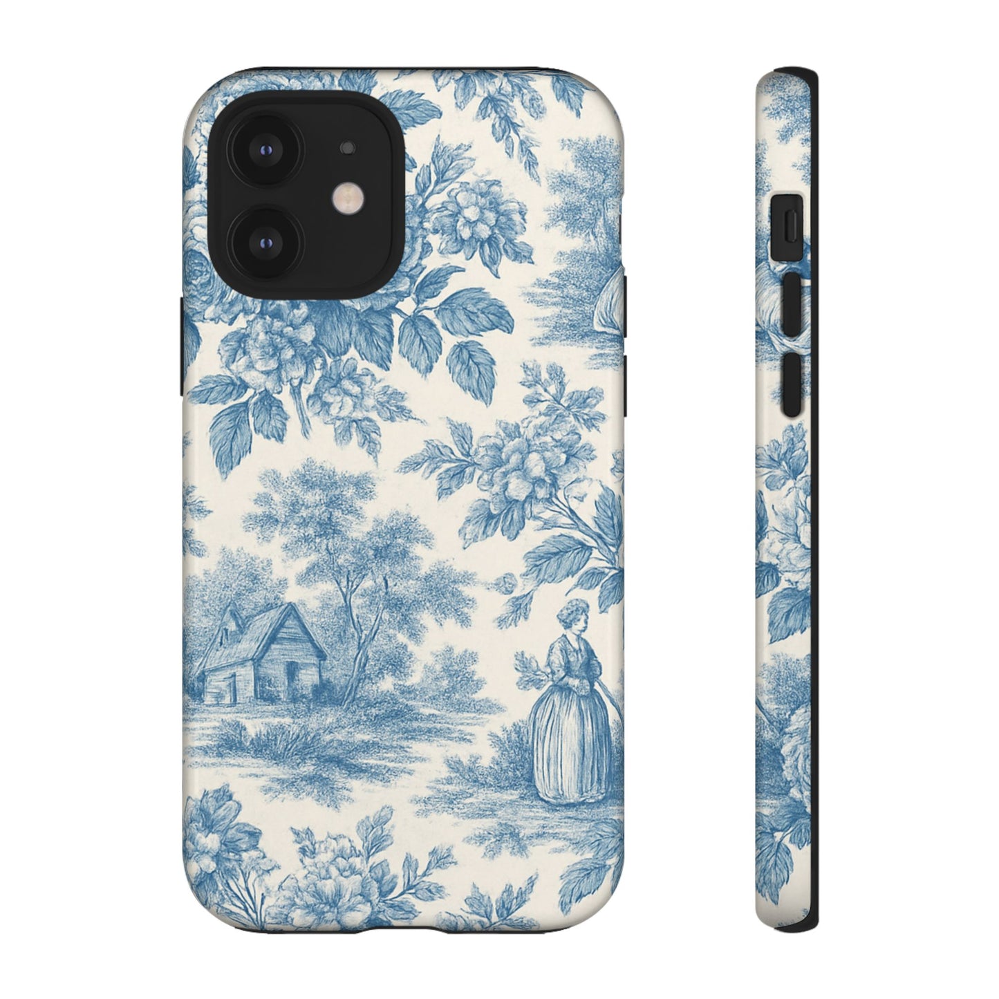 Phone Case, Blue Floral Tough Case for All Sizes, Cute Stylish Gift, Toile Design