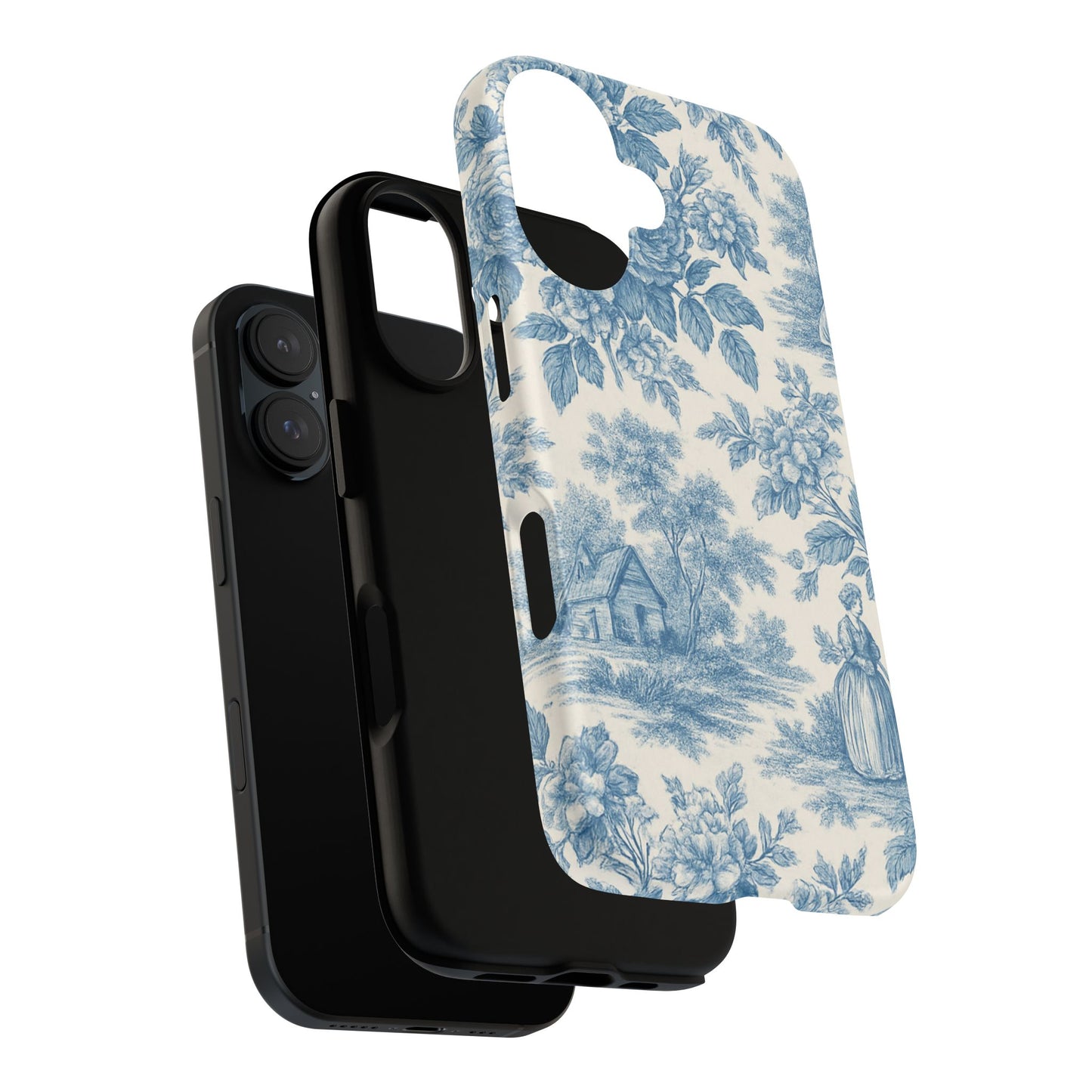 Phone Case, Blue Floral Tough Case for All Sizes, Cute Stylish Gift, Toile Design