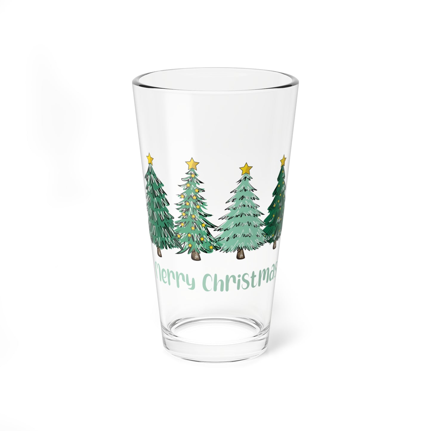 Merry Christmas Mixing Glass, 16oz Holiday Drinkware, Festive Glassware for Christmas, Cheerful Barware, Seasonal Home Decor