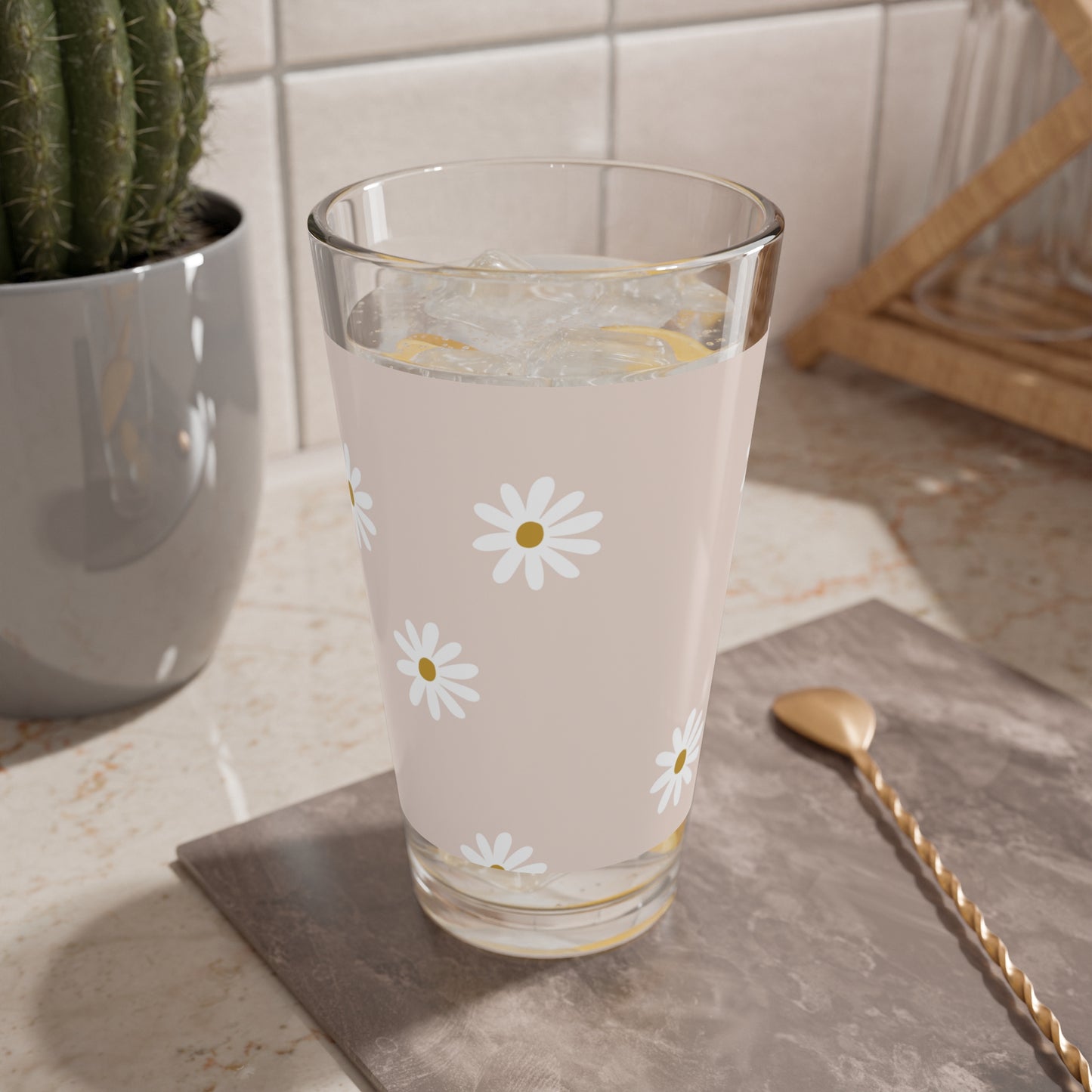 Floral Mixing Glass, 16oz - Perfect for Cocktails, Wedding Gifts, Kitchen Decor, Summer Parties, and Celebrations