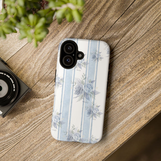 Floral Striped Phone Case, Tough Phone Protector, Ideal Gift for Spring, Mother's Day, Stylish Tech Accessories, Elegant Floral Design