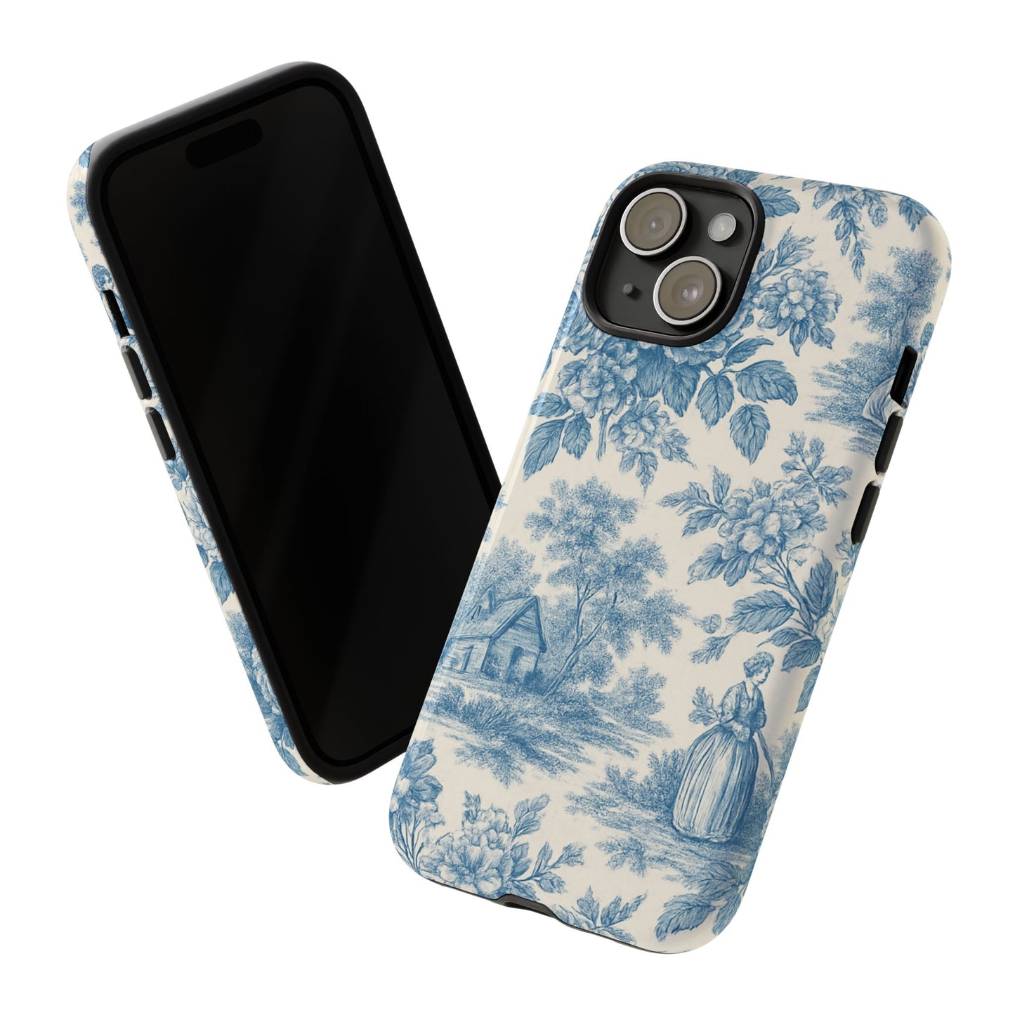 Phone Case, Blue Floral Tough Case for All Sizes, Cute Stylish Gift, Toile Design