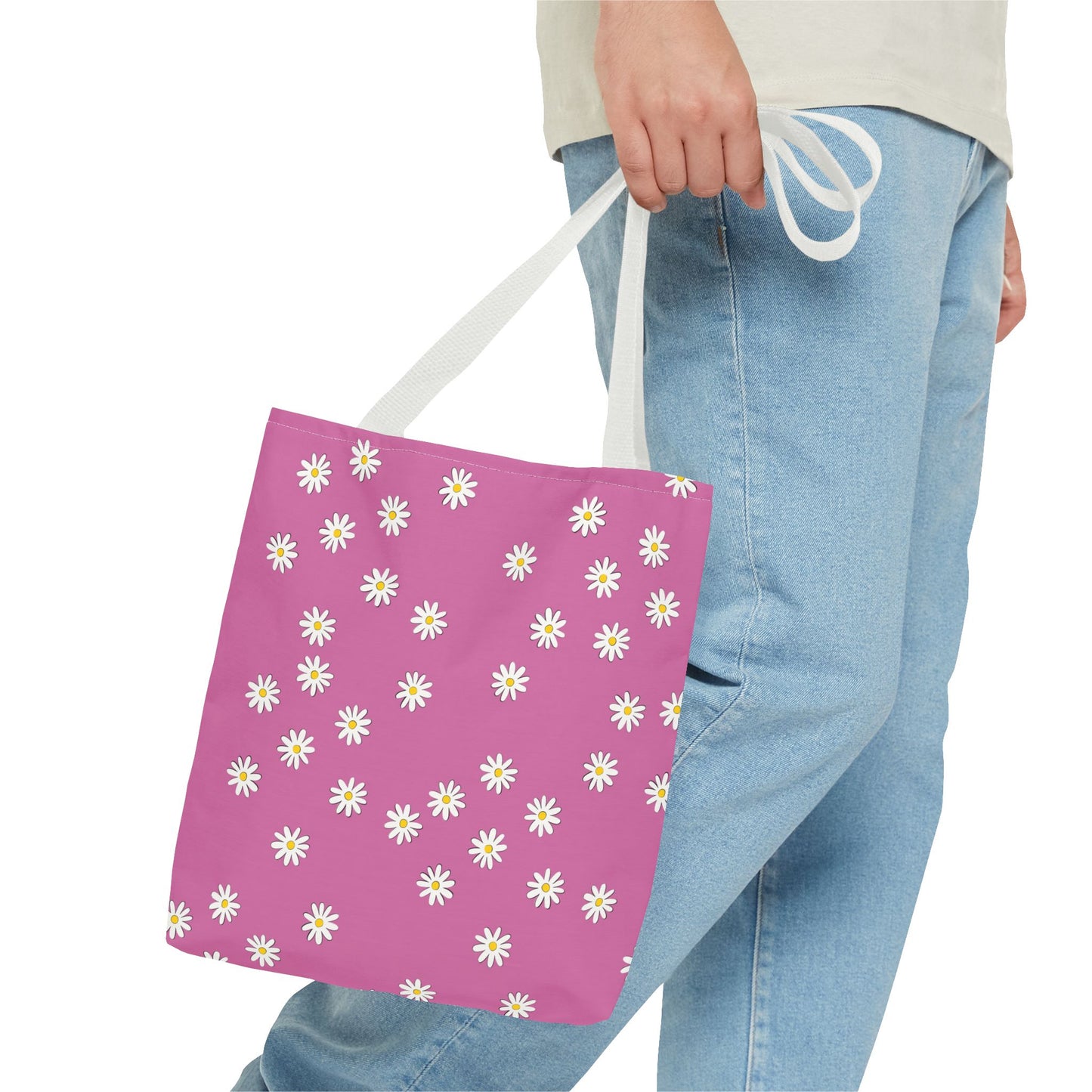 Daisy Floral Tote Bag - Stylish Pink Canvas Bag for Everyday Use