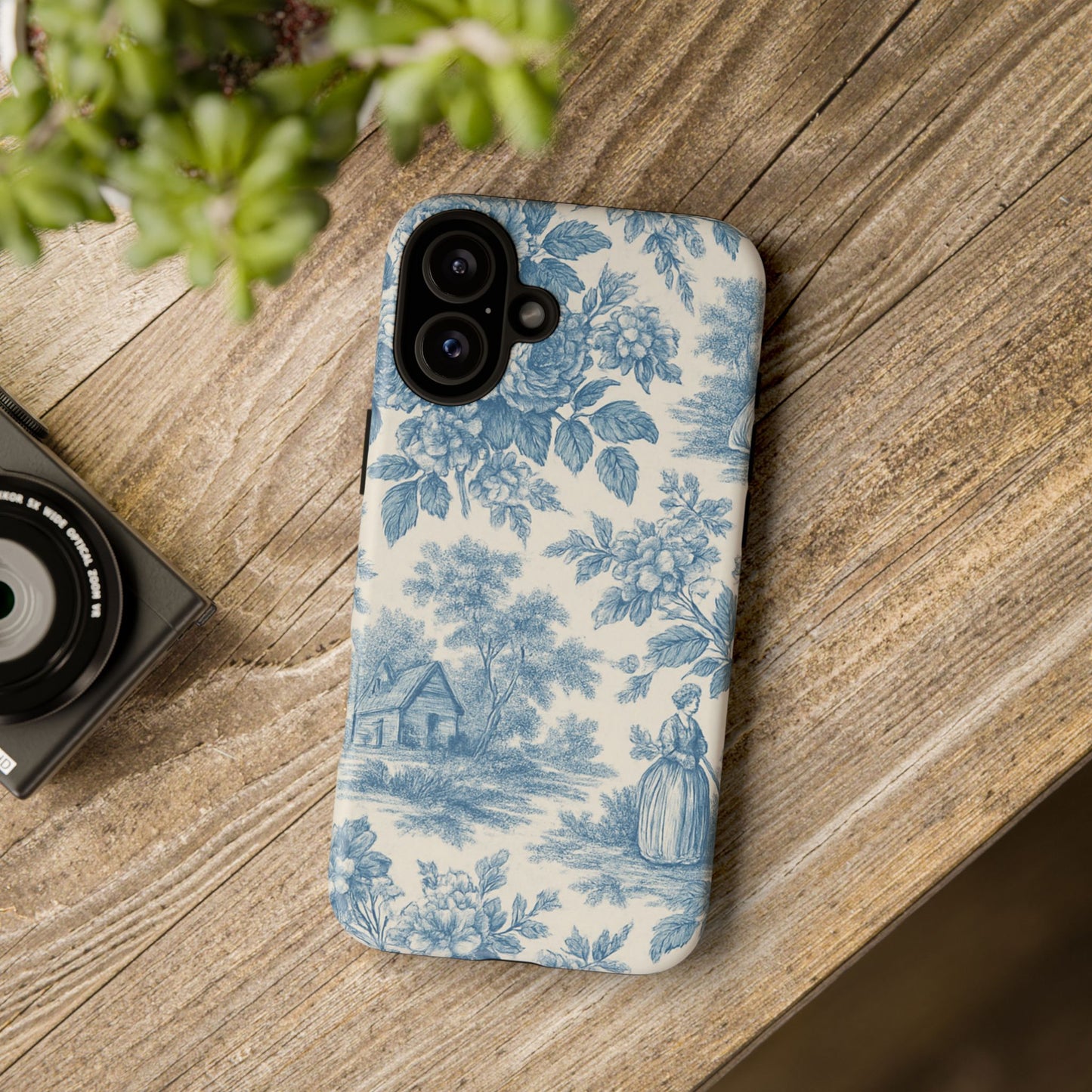 Phone Case, Blue Floral Tough Case for All Sizes, Cute Stylish Gift, Toile Design