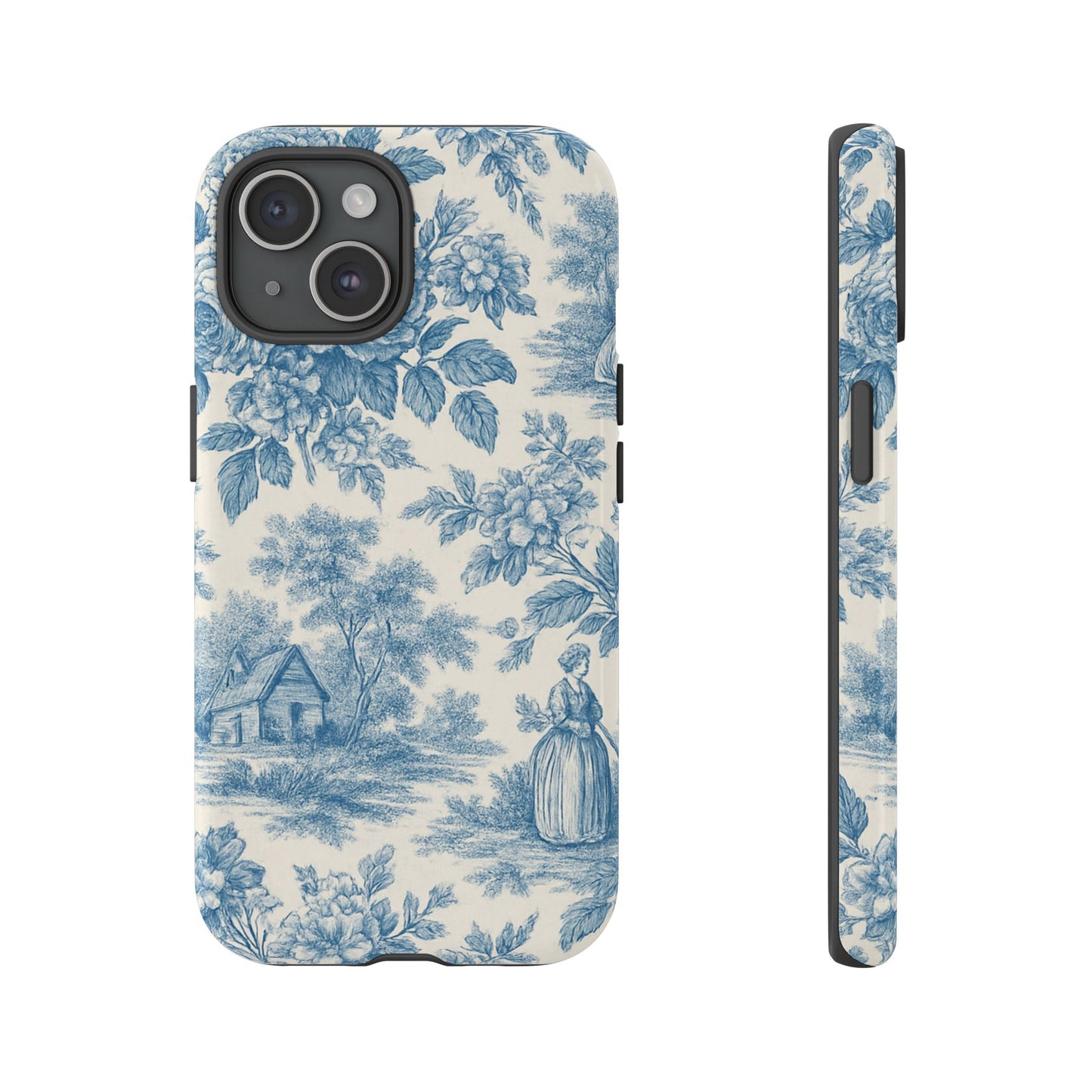 Phone Case, Blue Floral Tough Case for All Sizes, Cute Stylish Gift, Toile Design