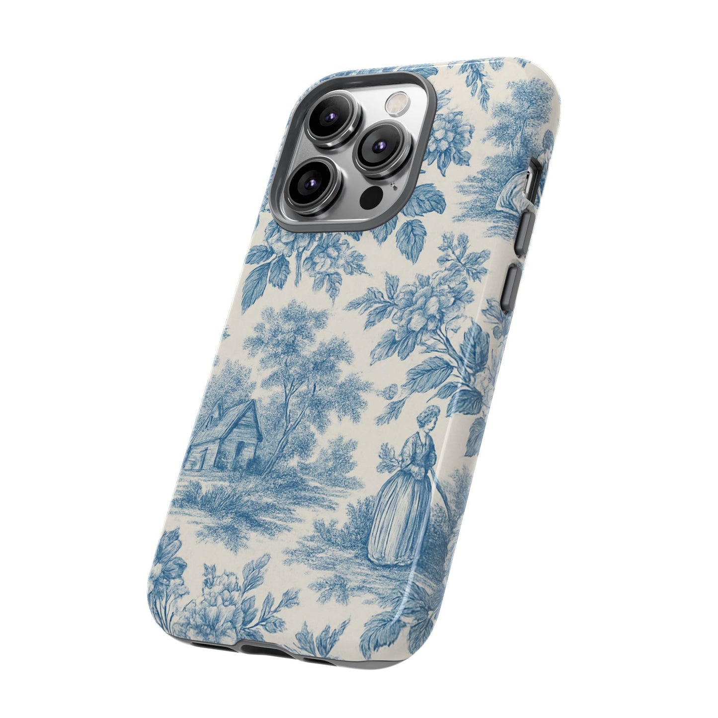 Phone Case, Blue Floral Tough Case for All Sizes, Cute Stylish Gift, Toile Design