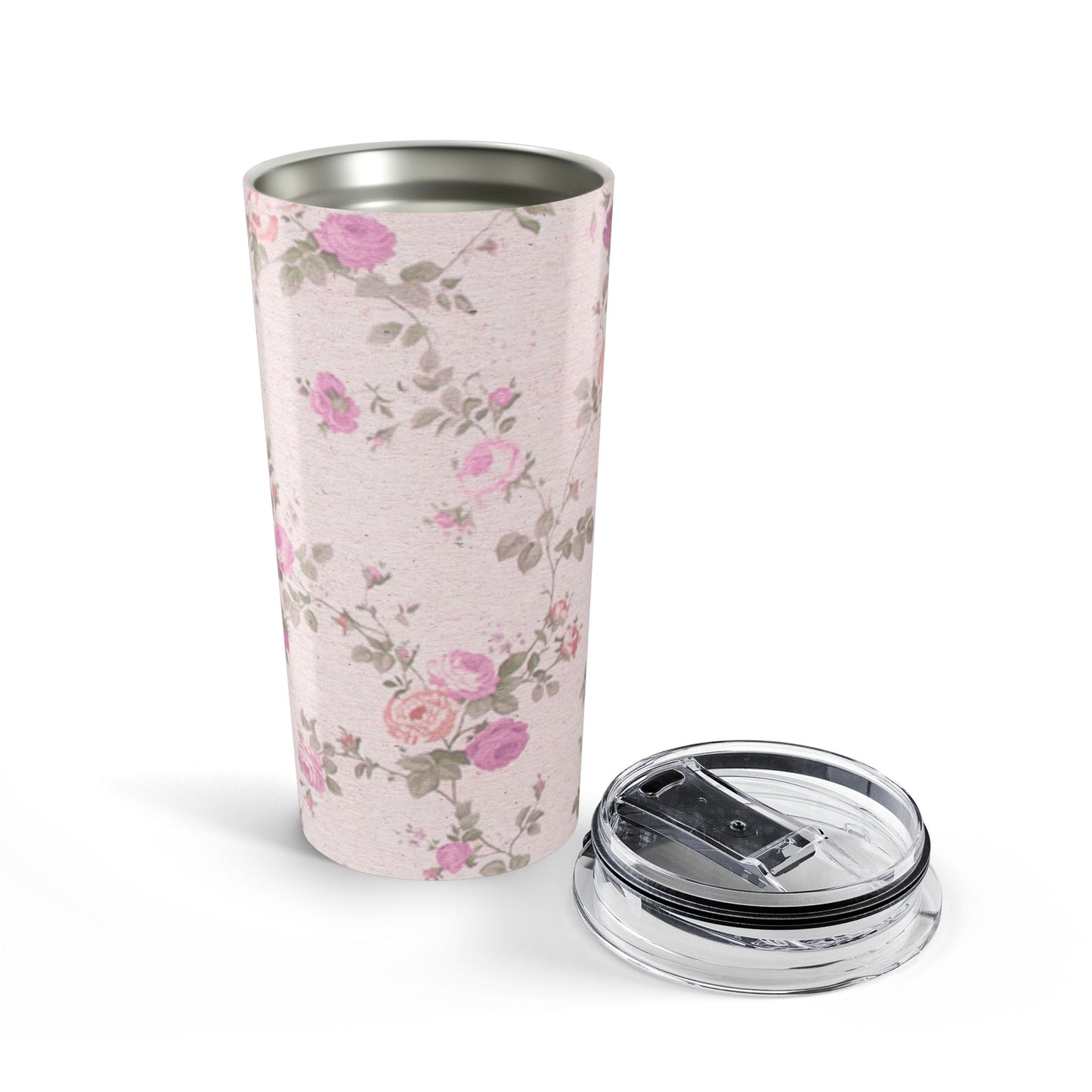 Floral Pink Tumbler 20oz, Insulated Travel Mug, Coffee Cup, Sister Gift, Floral Lover, Wedding Favors
