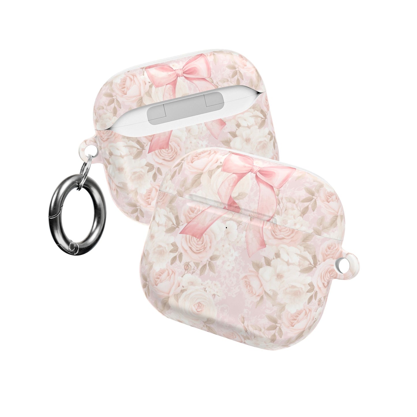 AirPod Cases, Pink Floral Bow Design, Gift or Stocking Stuffer, Unique Accessories for AirPods, Pink Accessories, Floral Print Case
