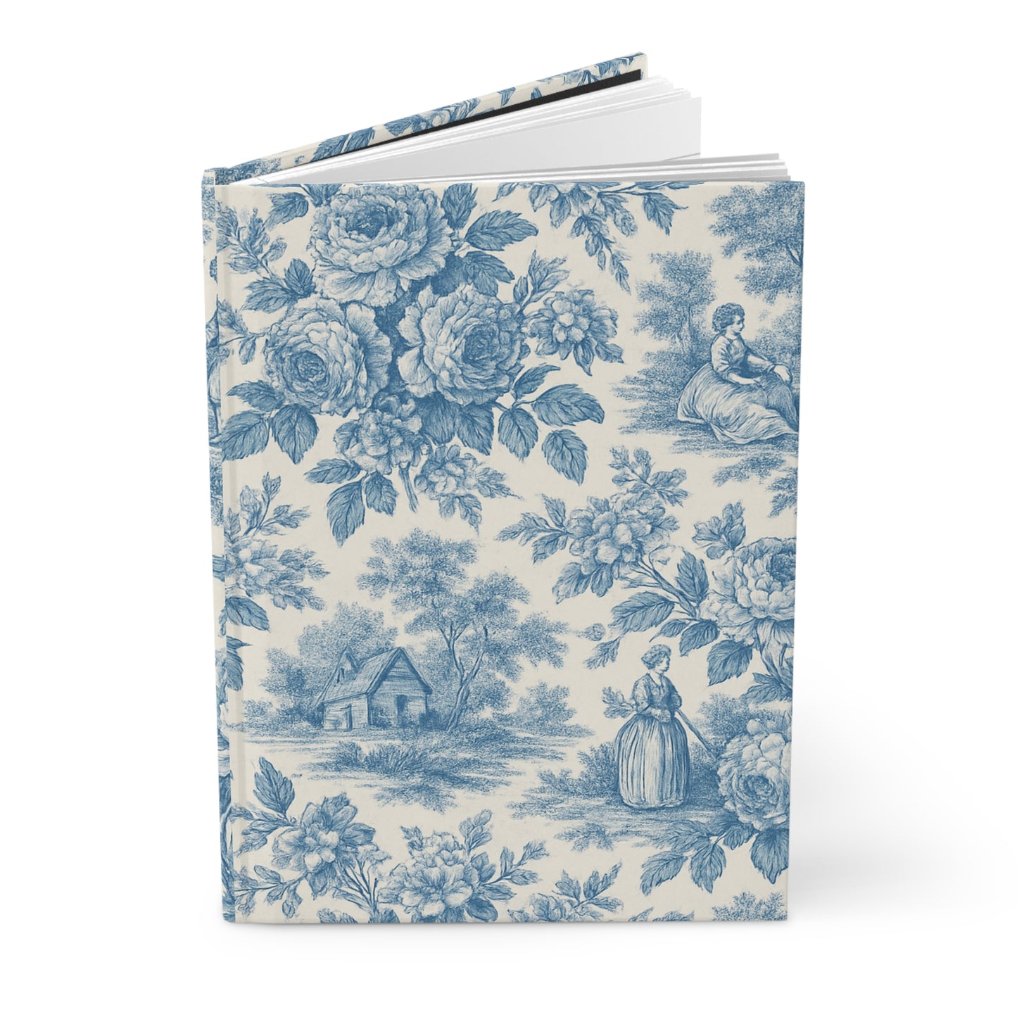 Blue Floral Hardcover Journal, Toile Design, Timeless Gift for Anyone - Notebook, Diary, Sketchbook, Planner, Stationery Set