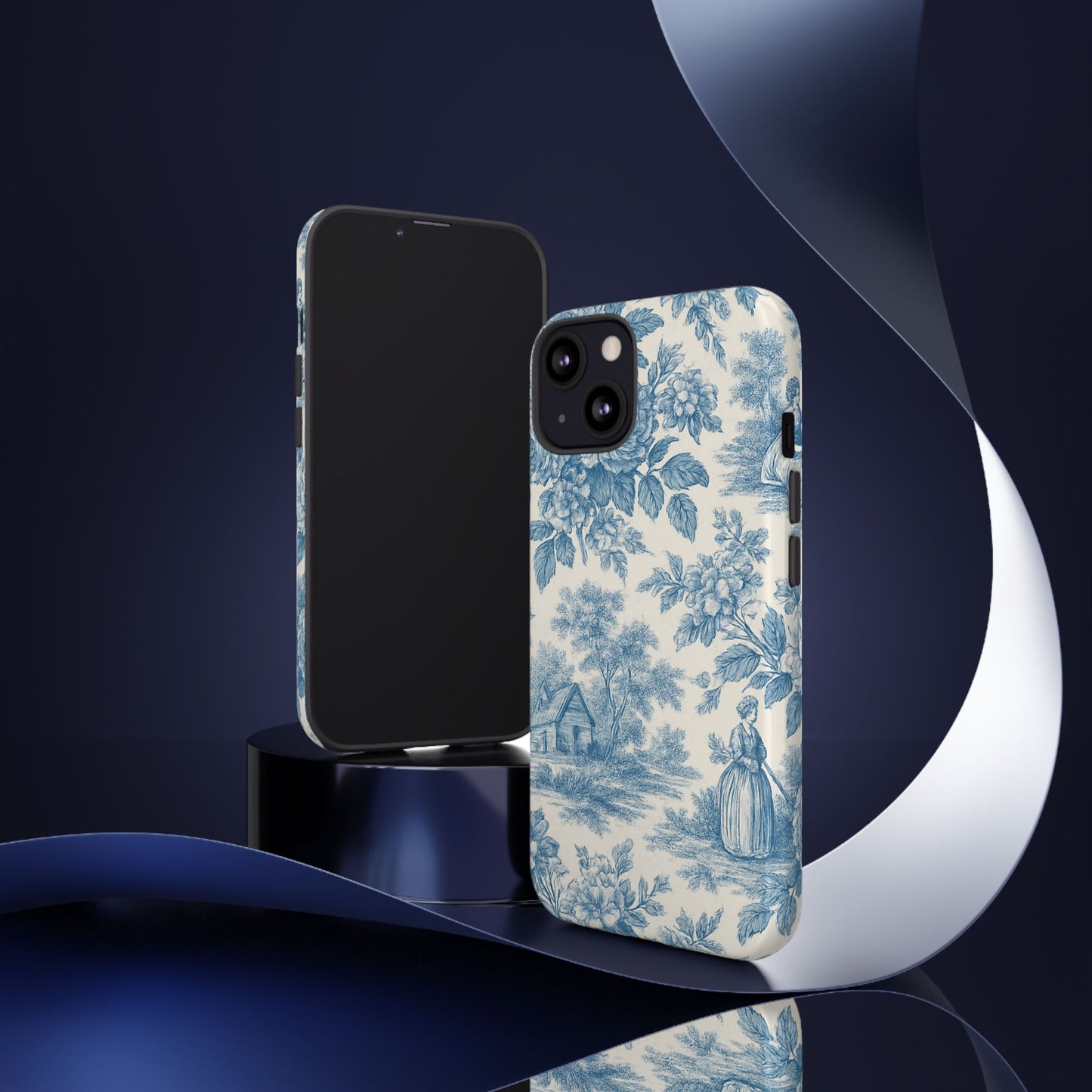 Phone Case, Blue Floral Tough Case for All Sizes, Cute Stylish Gift, Toile Design