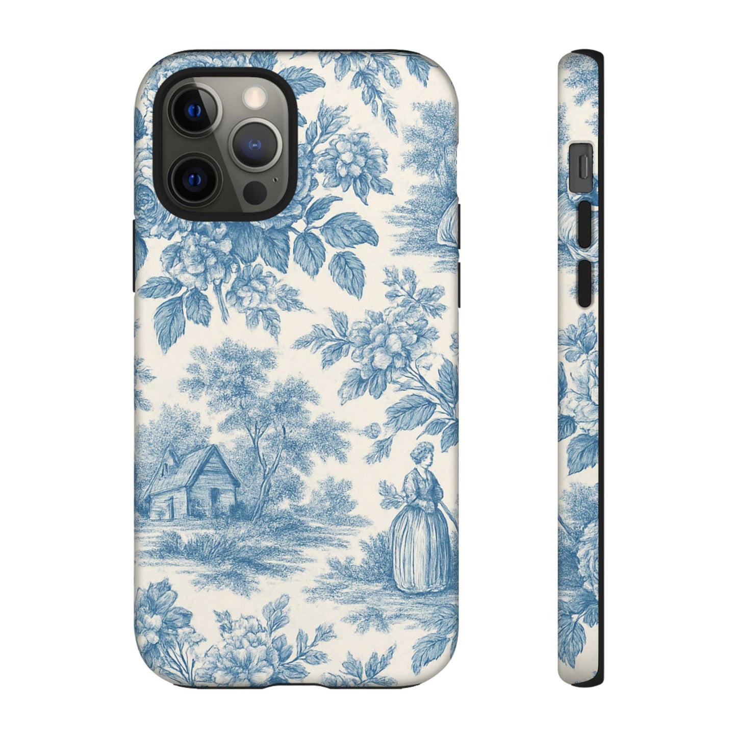 Phone Case, Blue Floral Tough Case for All Sizes, Cute Stylish Gift, Toile Design