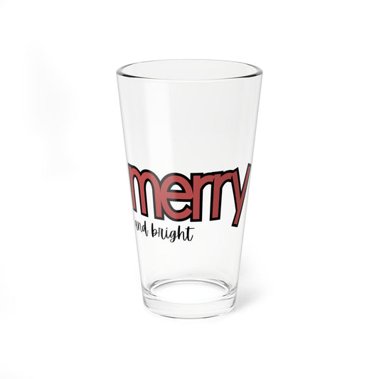 Merry Mixing Glass, 16oz Cocktail Tumblers, Holiday Party Drinkware, Christmas Glassware, Festive Barware, Gift for Home Mixologists