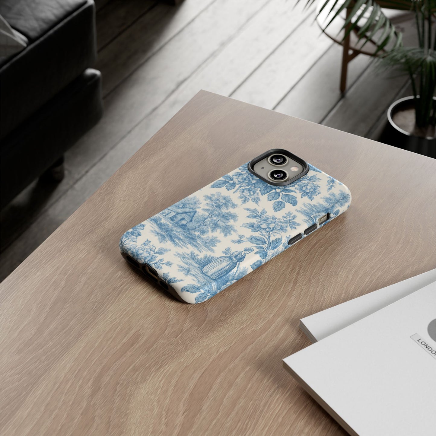 Phone Case, Blue Floral Tough Case for All Sizes, Cute Stylish Gift, Toile Design