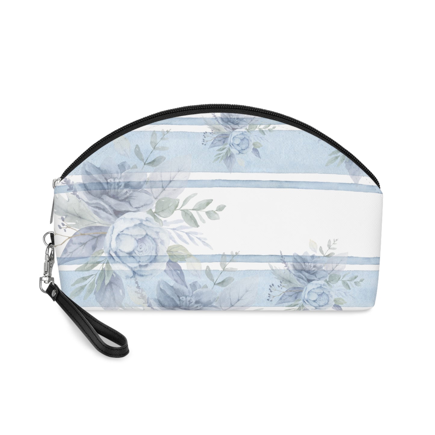 Blue Floral Striped Makeup Bag - Travel Bag - Great Gift - Stocking Stuffer, Timeless Beauty Organizer, Cosmetic Pouch for Women