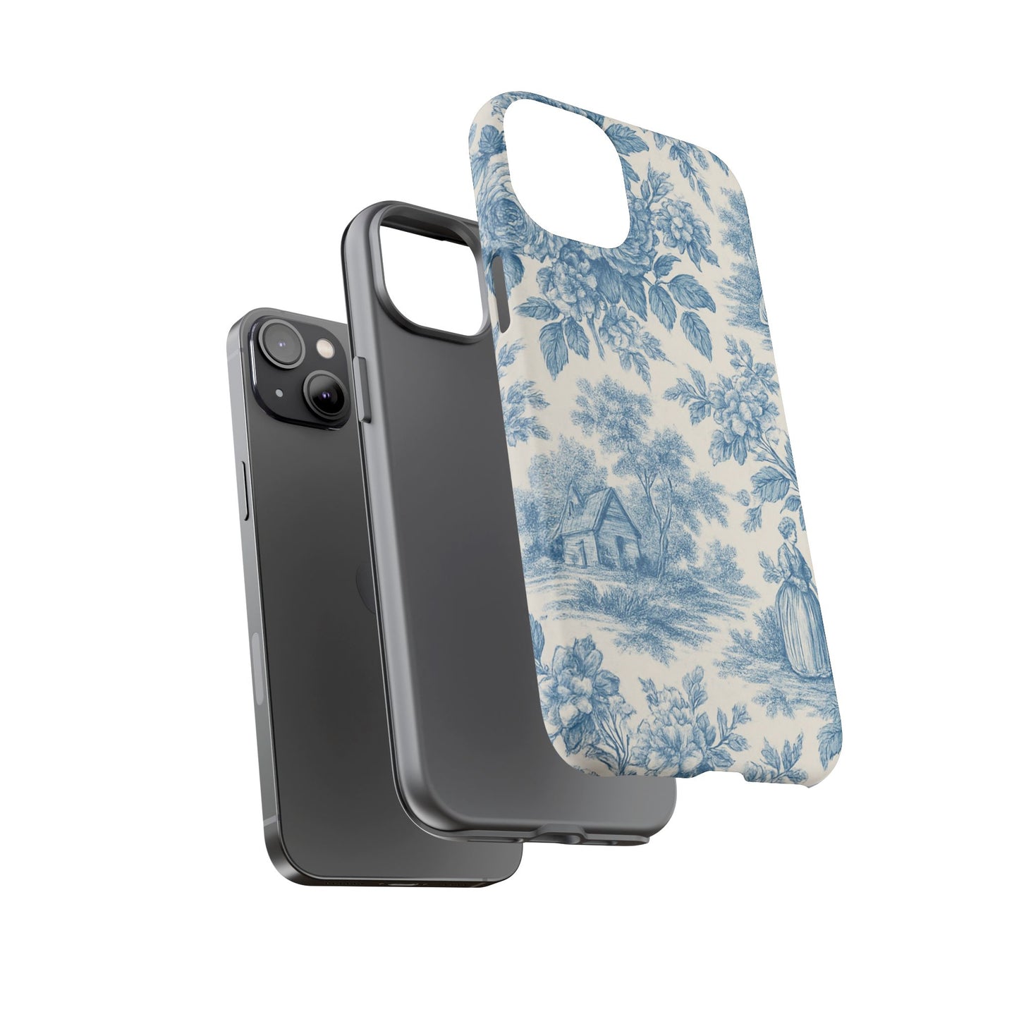 Phone Case, Blue Floral Tough Case for All Sizes, Cute Stylish Gift, Toile Design