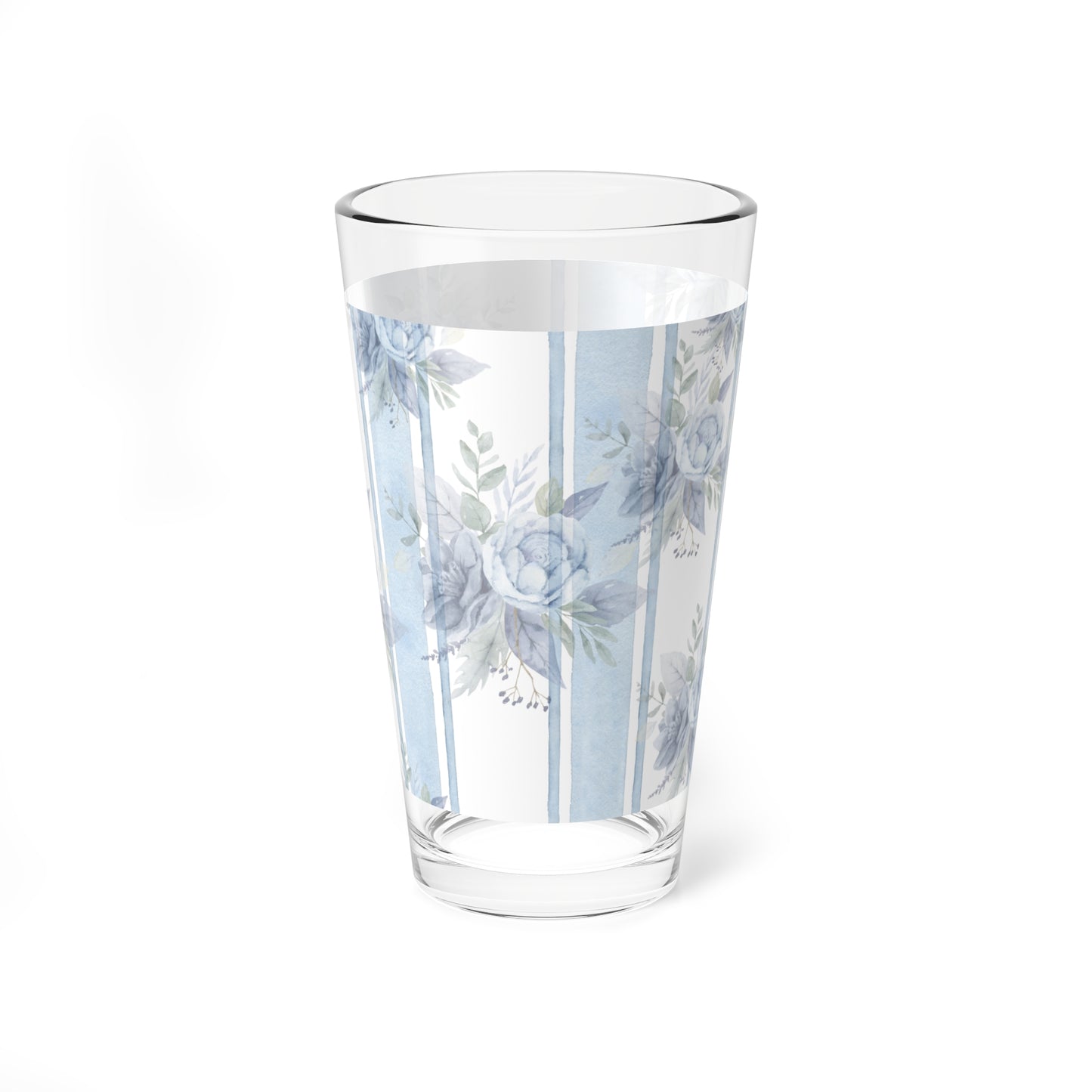 Elegant Floral Mixing Glass - 16oz Drinkware for Home Bar, Party Decor, Wedding Gift, Kitchen Accessory, Blue Rose Design