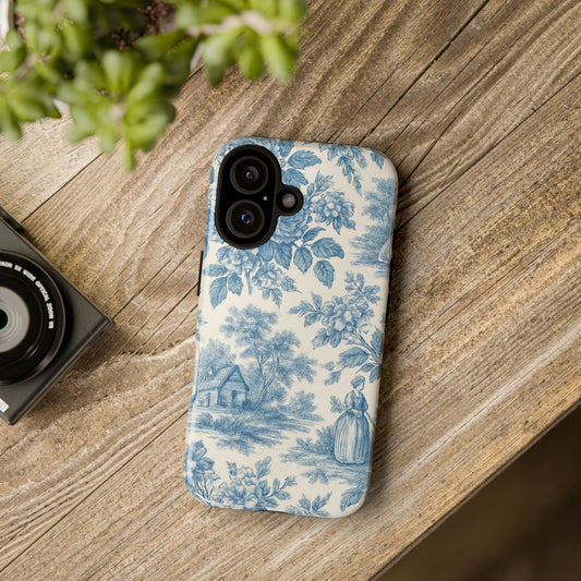 Phone Case, Blue Floral Tough Case for All Sizes, Cute Stylish Gift, Toile Design