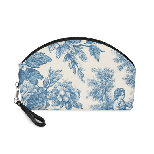 Blue Toile Makeup Bag - Blue Floral Travel Bag, Great Gift, Stocking Stuffer, One of a Kind, Can Hold Everything