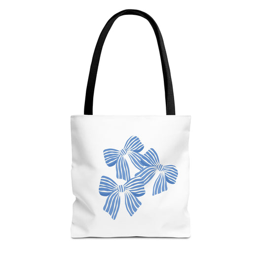 Blue Bow Tote Bag – Stylish All-Over Print for Everyday Elegance